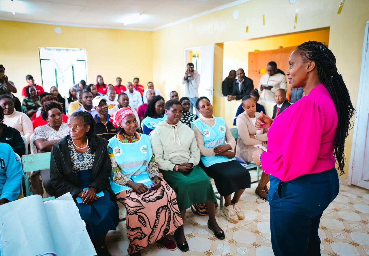 Principal Secretary for Public Health and Professional Standard Mary Muthoni speaking to Community Health Promoters in Nanyuki. Photos/ Muturi Mwangi/