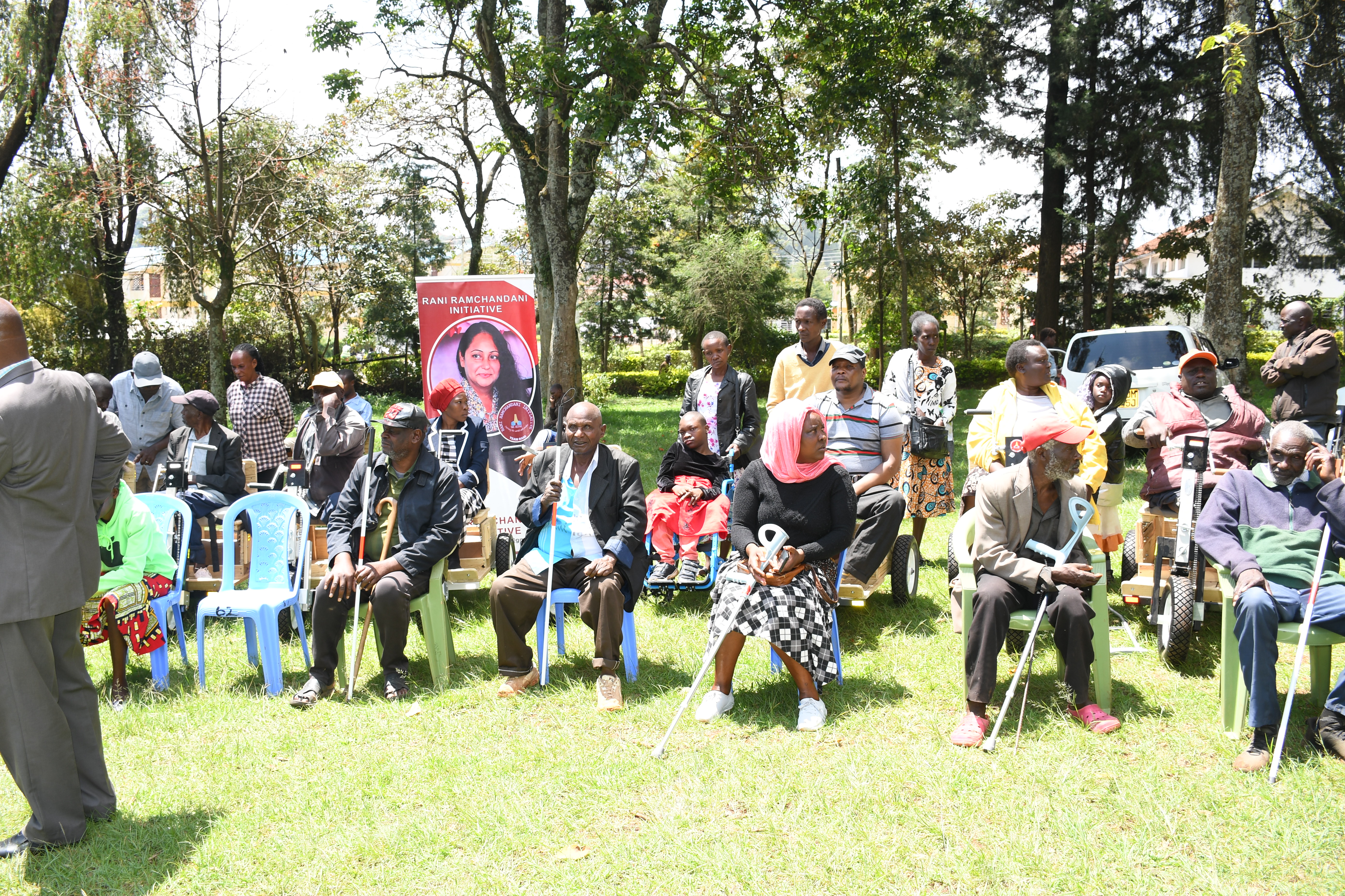 Beneficiaries in Nyamira County who have received assistive devices to aid ease mobility courtesy of Rani Ramchandani Initiative. Photo/ Diana Bochere