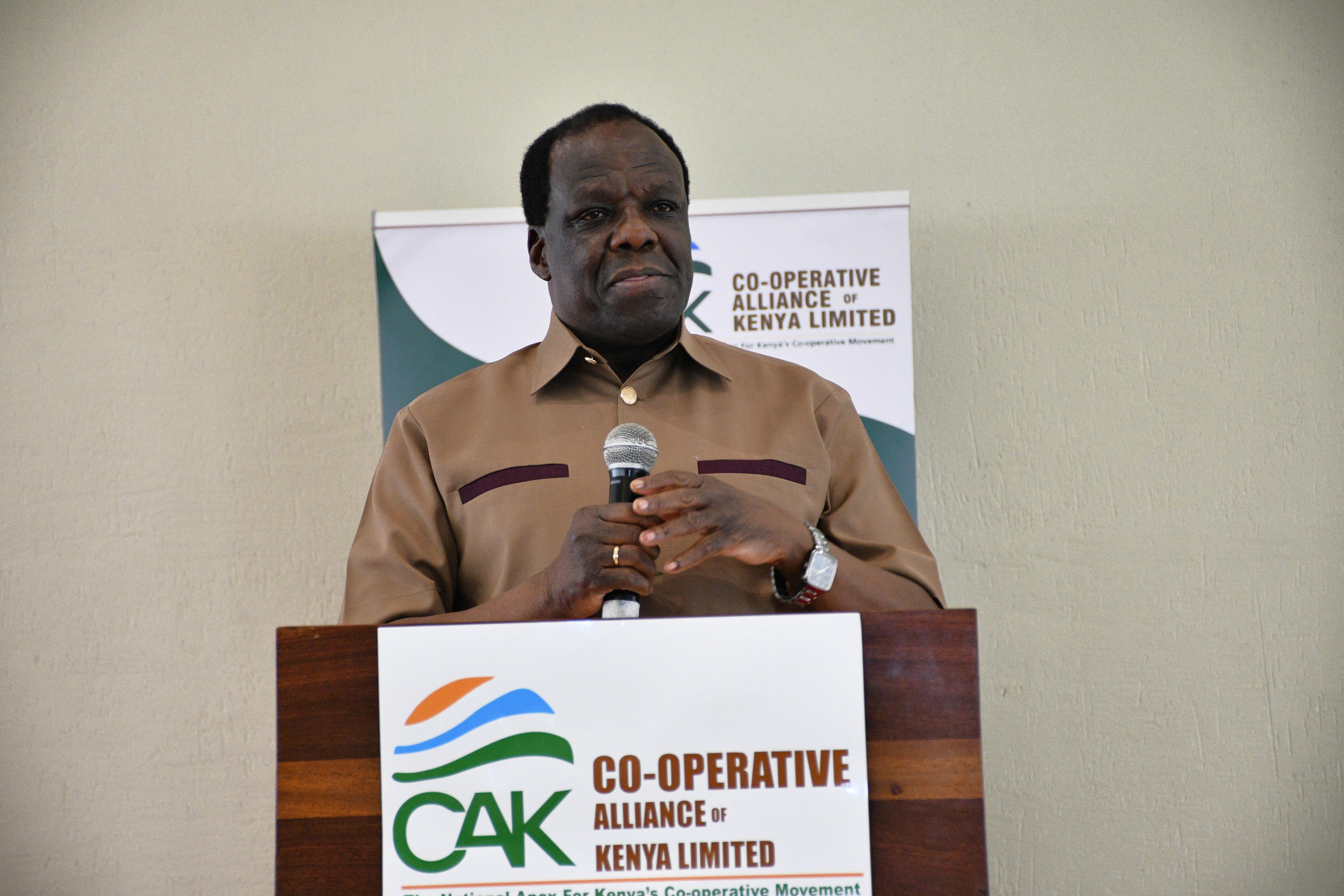  Cabinet secretary for Cooperative and Micro Small and Medium E Enterprises (MSME) Wycliffe Oparanya speaking during the 3rd Annual Cooperative Movement stakeholders meeting organized by Cooperatives Alliance of Kenya in Naivasha. 