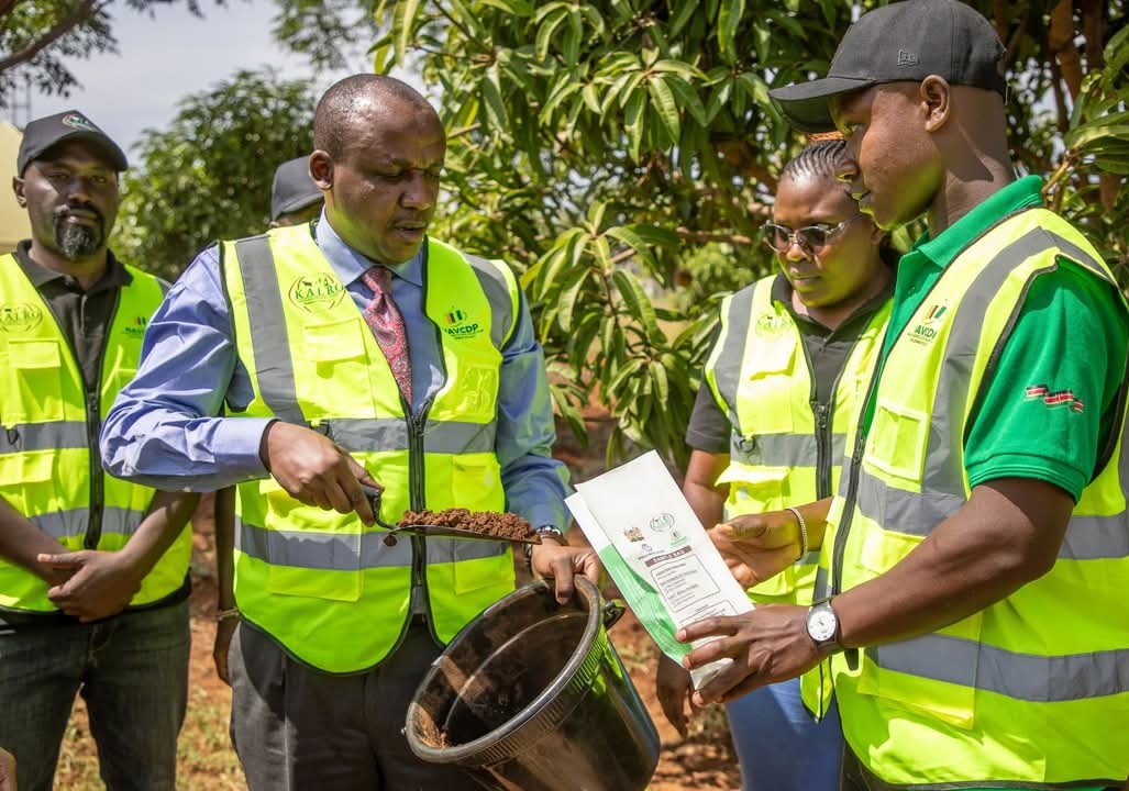 Makueni Governor Mutula Kilonzo Jr. during the launch of the digital soil sampling  exercise that aims to access soil fertility at Kwa Kathoka in Makueni county