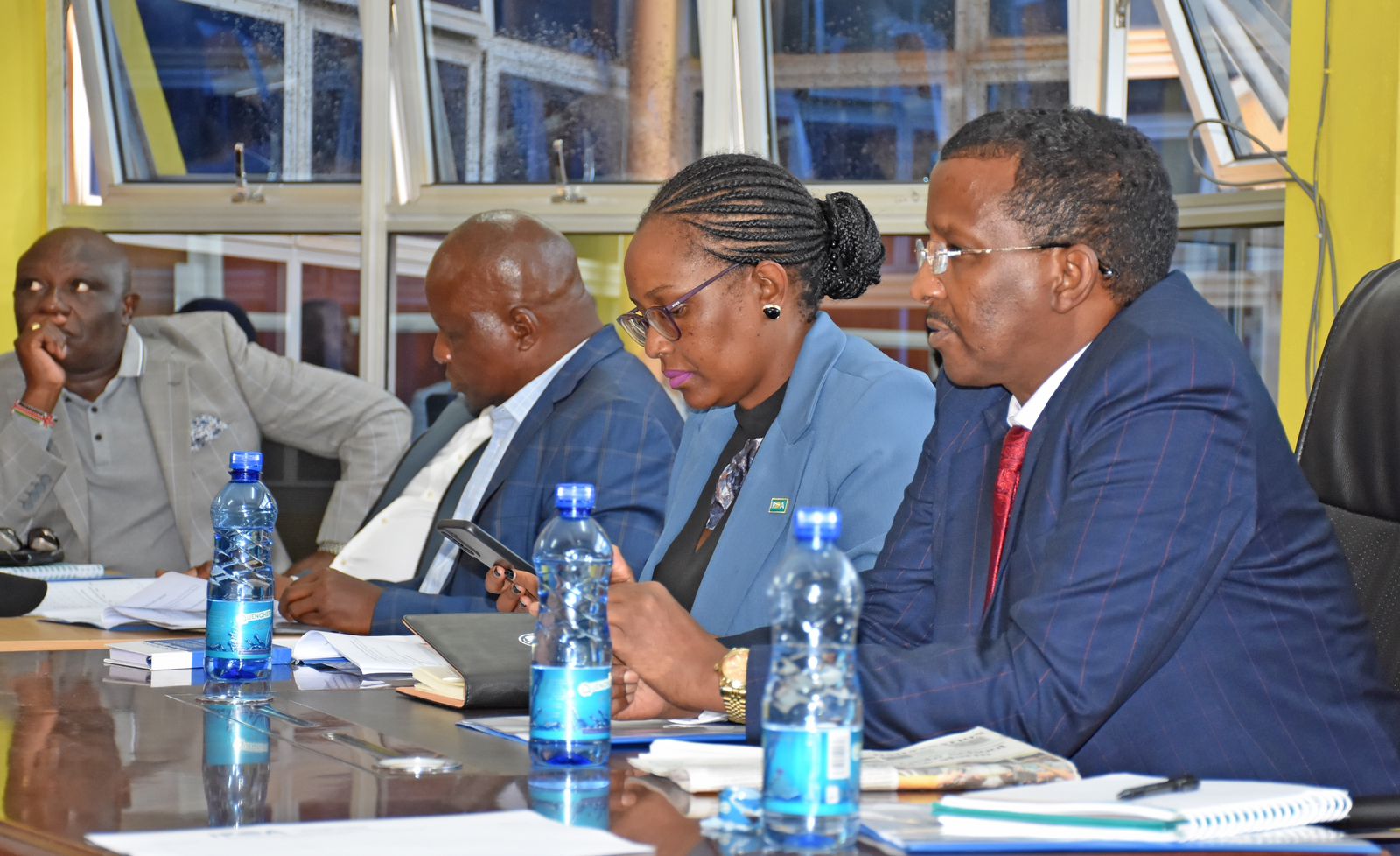 The IPOA Chairperson Ahmed Issack Hassan(right) and the Board and regional staff during a stakeholders meeting in Meru County. Photo/Courtesy