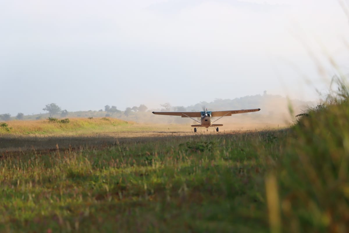 An aircraft taking off during the flagging off of wildlife  census exercise at Taita Hills Resort.