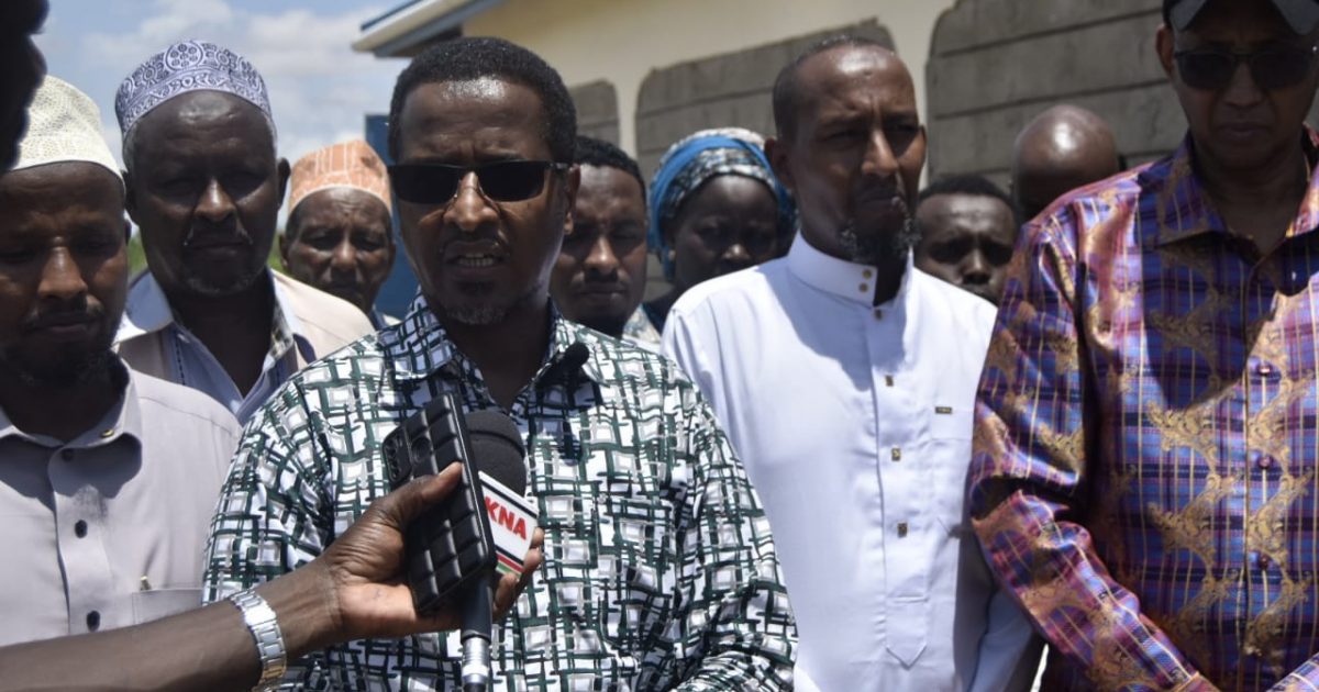 NDMA Chief Executive Officer Col (Rtd.) Hared Adan speaking to the press after a tree planting exercise at the Modogashe Girls’ Secondary School, Garissa County.