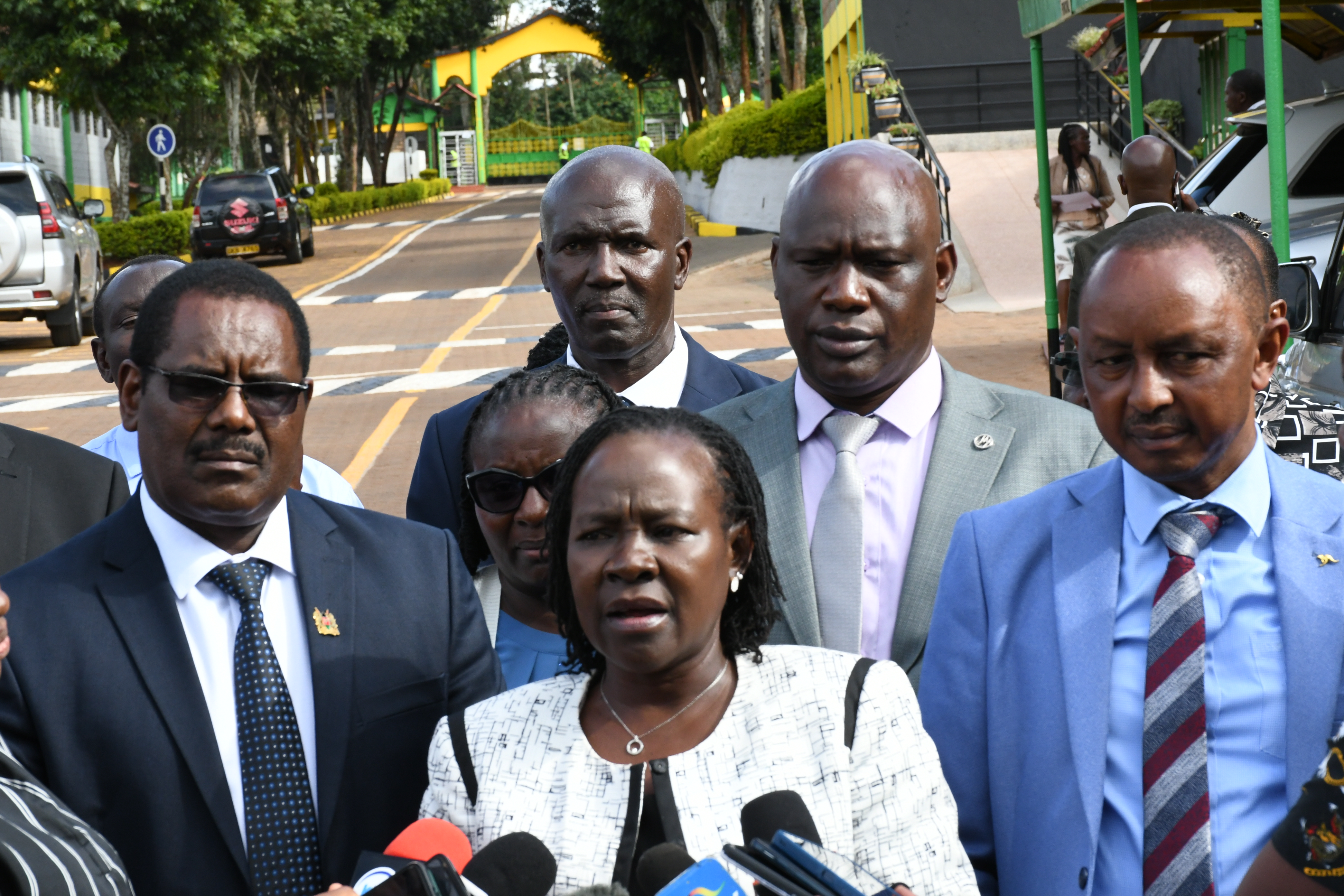 Principal Secretary in the State Department for  Technical and Vocational Education Training, Dr Esther  Muoria(centre) during a press briefing at the Nyeri  National Polytechnic. Photo/ Wangari Mwangi.