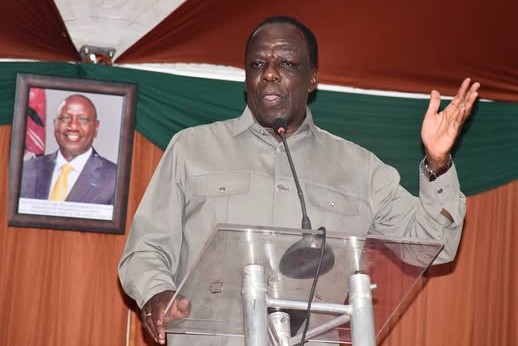 Cabinet Secretary for Co-operatives and MSME Development, Wycliffe Oparanya, addressing farmers during a coffee sensitisation forum in Wundanyi.