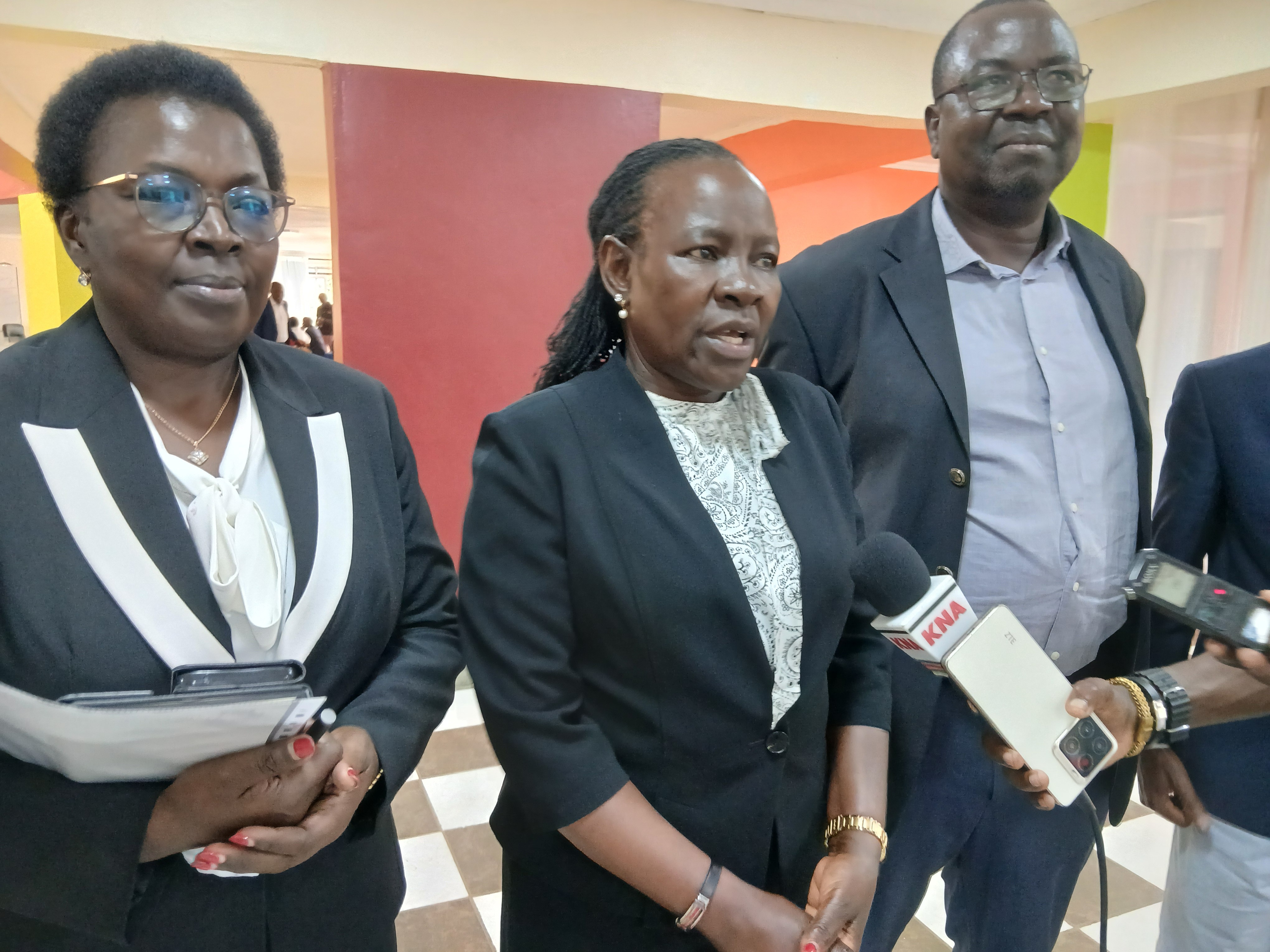 State Department for Technical and Vocational Education and Training (TVET) Principal Secretary (PS) Dr. Esther Muoria addressing the media at the Kisumu National Polytechnic PHOTO: CHRIS MAHANDARA