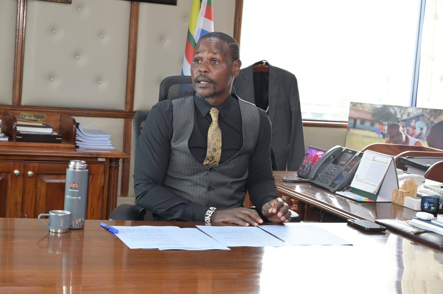 Principal Secretary for Environment and Climate Change Dr. Festus Ngeno speaking during the Eldoret-Iten Water Project 4th Steering Committee hybrid meeting