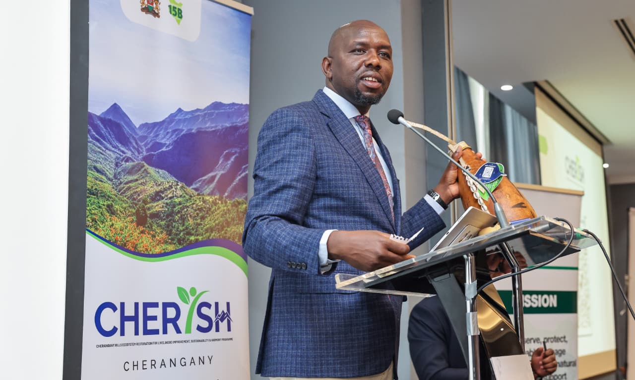 Interior and National Administration Cabinet Secretary (CS), Kipchumba Murkomen, speaking during a partners’ briefing to secure their support of the conservation and restoration agenda.