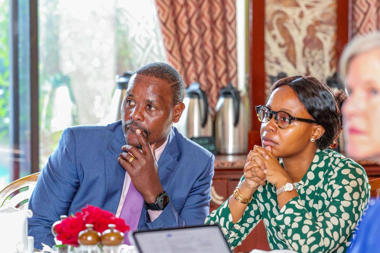 Principal Secretary (PS) for Environment and Climate Change, Dr. Eng. Festus Ng’eno (Left) and his counterpart the Principal Secretary for the Blue Economy and Fisheries Betsy Njagi during a High-Level Partnership Resource Mobilization Meeting in Nairobi.