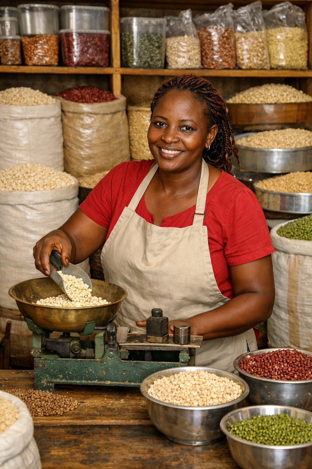 Jane Chebet in her cereals store at Senetwo trading centre in Songhor -, Soba Ward in Tinderet Sub County, Nandi County. She has curved for herself a niche in the business sphere