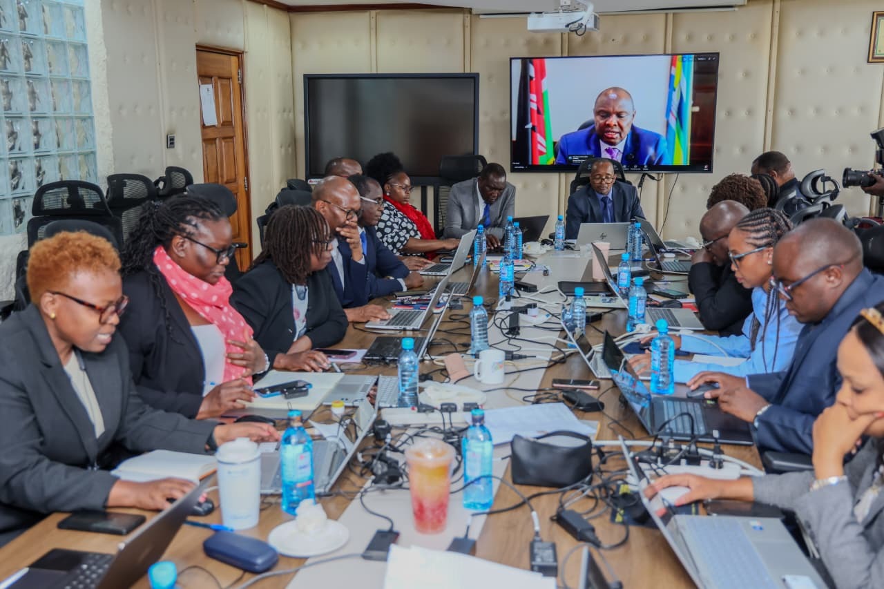 Senior officials from the State Departments for Roads and Transport following keenly the proceedings of the virtual engagement meeting with the Head of Public Service, Felix Koskei,