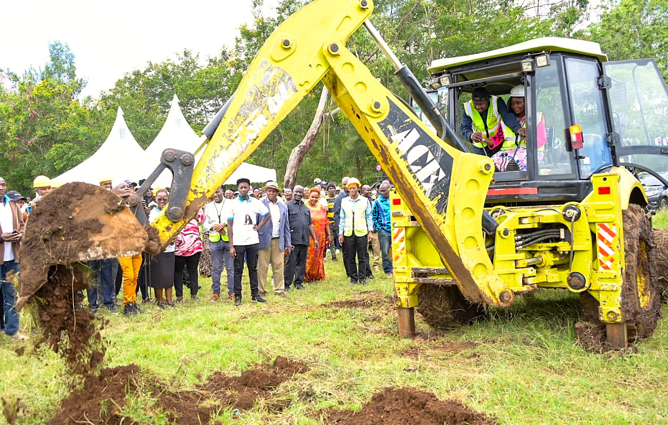 Embu Governor Cecily Mbarire operating a backhoe loader to mark the groundbreaking of Rupingazi-Weru Irrigation Scheme in Mbeti South Ward, Mbeere South Constituency. The Sh69.9 irrigation project targets to benefit over 360 households covering 150 hectares.  