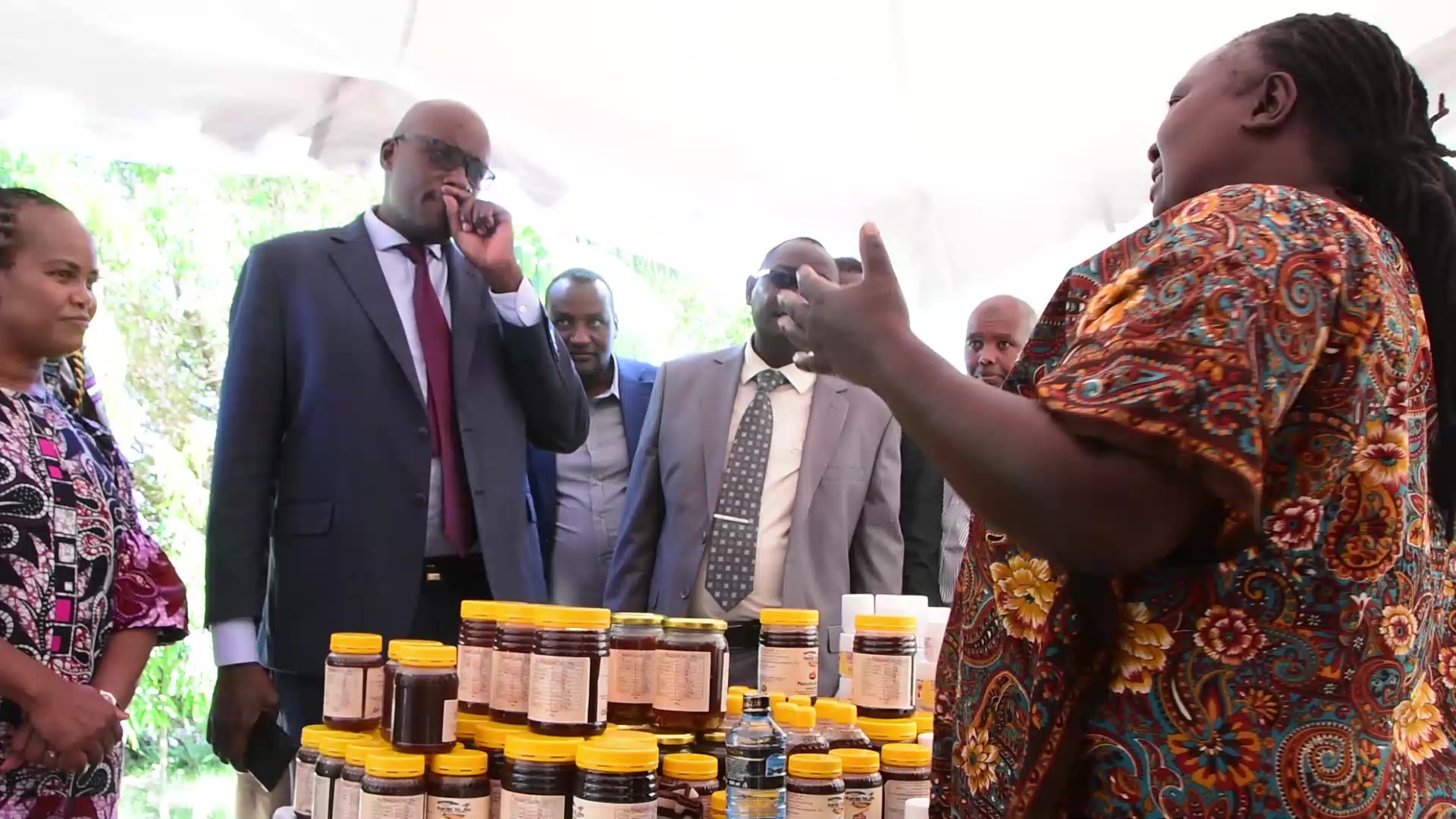 MSEA Chief Executive Officer Henry Rithaa (2nd from left) and Isiolo Deputy  Governor Dr. James Lowasa (4th from Left) while touring trade exhibitions during  a business exhibition in Isiolo Town courtesy of MSEA and the County government of Isiolo