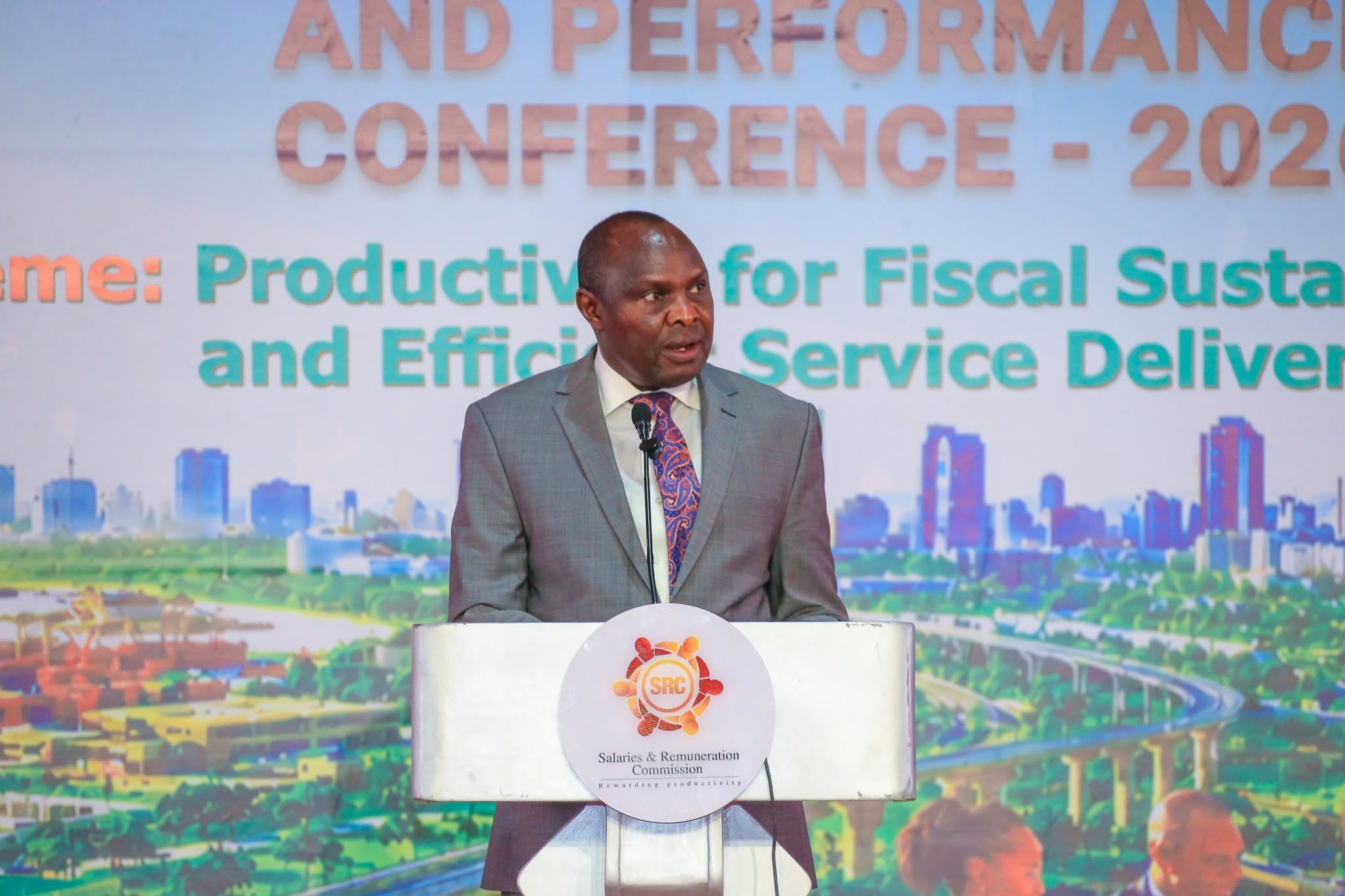 Chief of Staff and Head of Public Service Felix Koskei addresses delegates during the official opening of the National Performance and Productivity Conference at the Kenya School of Government (KSG), Lower Kabete, Nairobi. PHOTO: JOSEPH NG’ANG’A