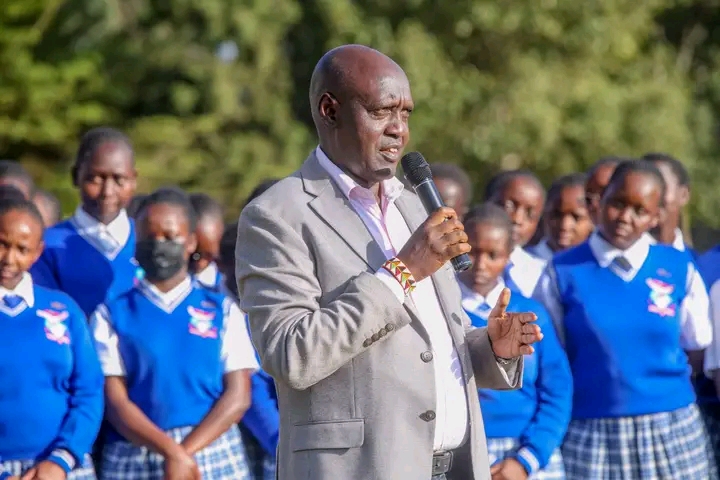 Basic Education Principal Secretary John Ololtuaa addresses students and members of the education fraternity during a courtesy visit to Hill School Senior School in Eldoret, Uasin Gishu County.