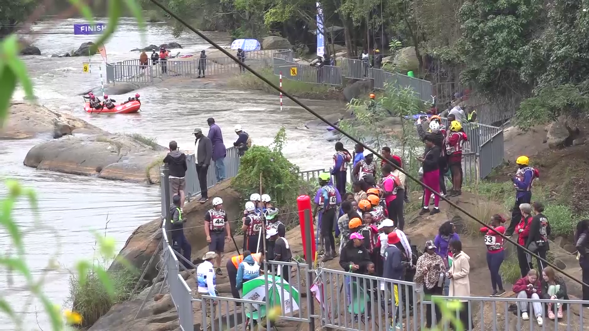 Competitors and spectators at the Rafting World Cup Series along River Sagana in Murang’a County