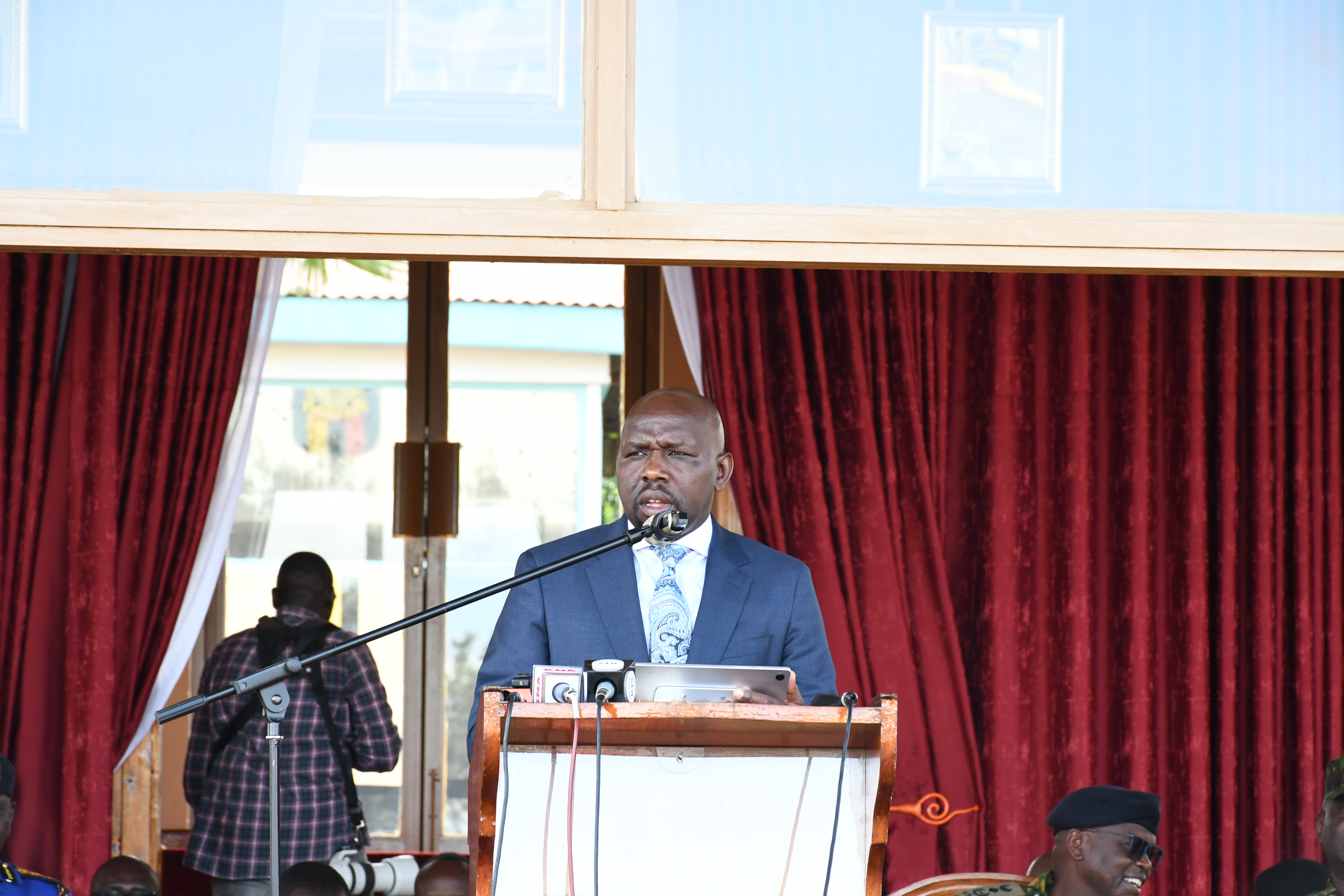 Interior Cabinet Secretary Kipchumba Murkomen, during an address at the Kenya Police Training College in Kiganjo in a past event. He has revealed plans by the Government to deploy 1,200 electric vehicles to police stations across the country as part of on-going efforts to improve police operational capacity.