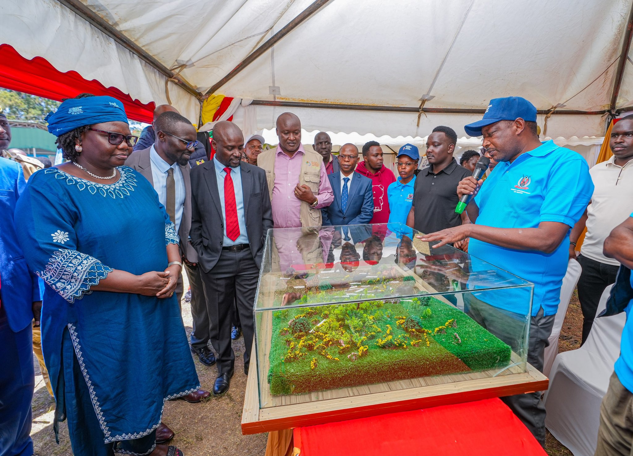 East African Community Cabinet Secretary (CS) Beatrice Askul (left) Water CS Erick Mugaa (centre), Bomet Governor Prof. Hillary Barchok (right) amongst other partners during the 15th Mara Day celebrations in Bomet.