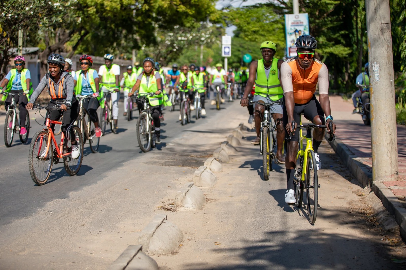 Mombasa Deputy Governor Francis Thoya leads other cyclists along the new Links Road cycling lane in Nyali, Mombasa