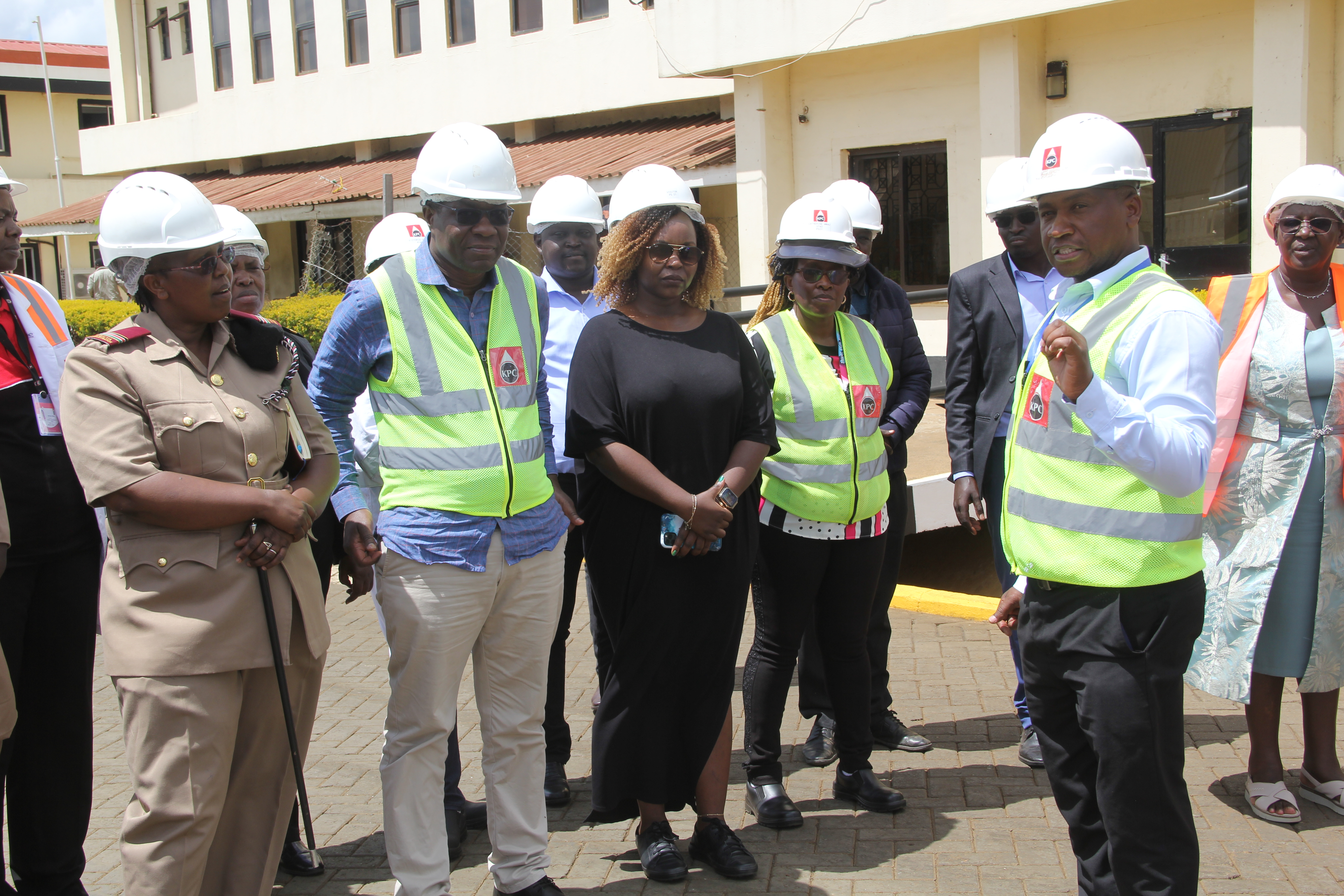 The Energy and Petroleum Cabinet Secretary Opiyo Wandayi (in blue), speaking to the members of the oil Marketing Companies (OMCs) and the employees of the Kenya Pipeline Company (KPC), during his tour to the Eldoret Depot, Eldoret, Uasin Gishu. Photo/ Ekuwam Sylvester