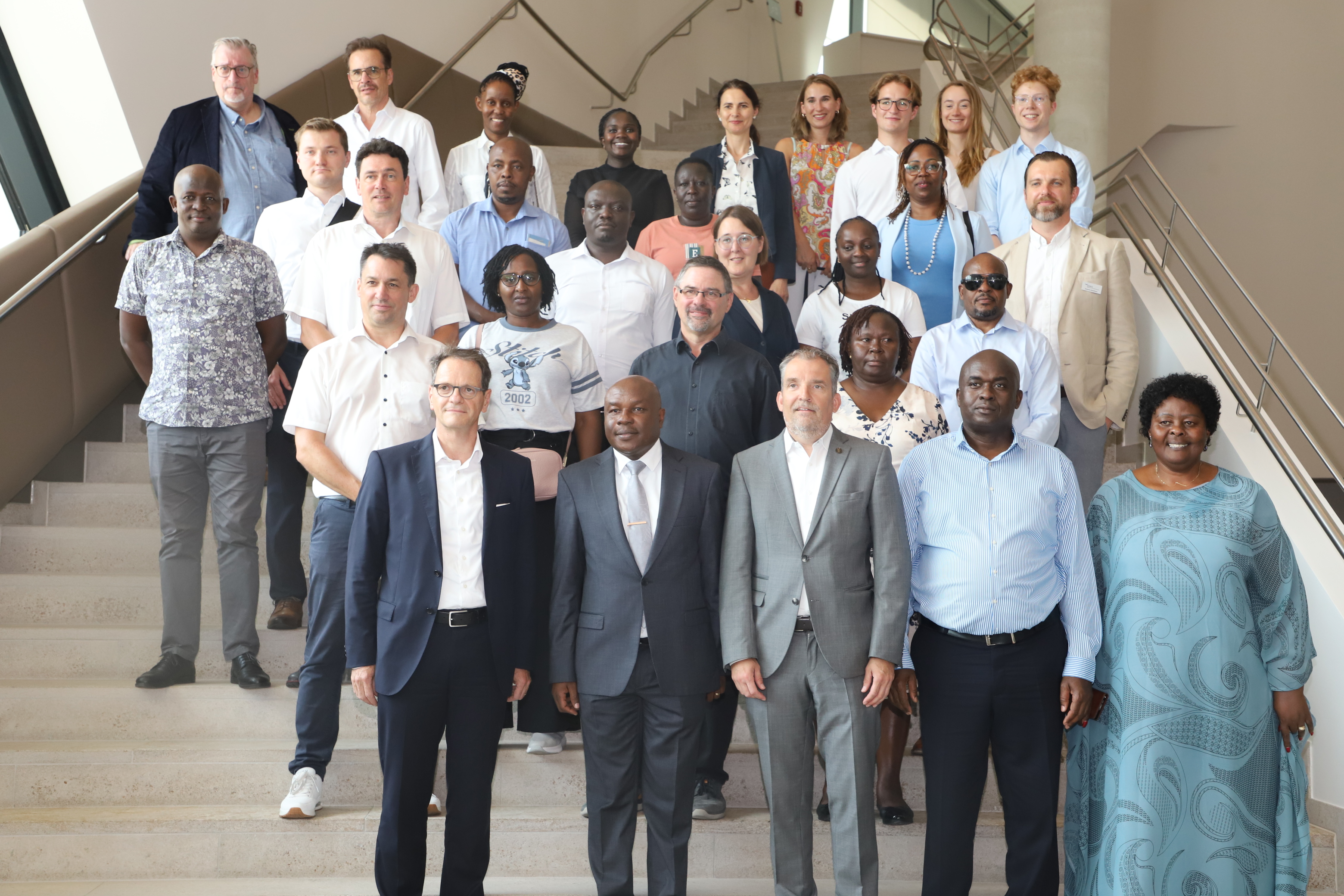 Labour and Skills Development Principal Secretary Shadrack Mwadime (right) flanked by Dr Jürgen Ratzinger, Managing Director for International Business at the Chamber of Commerce and Industry in Germany.