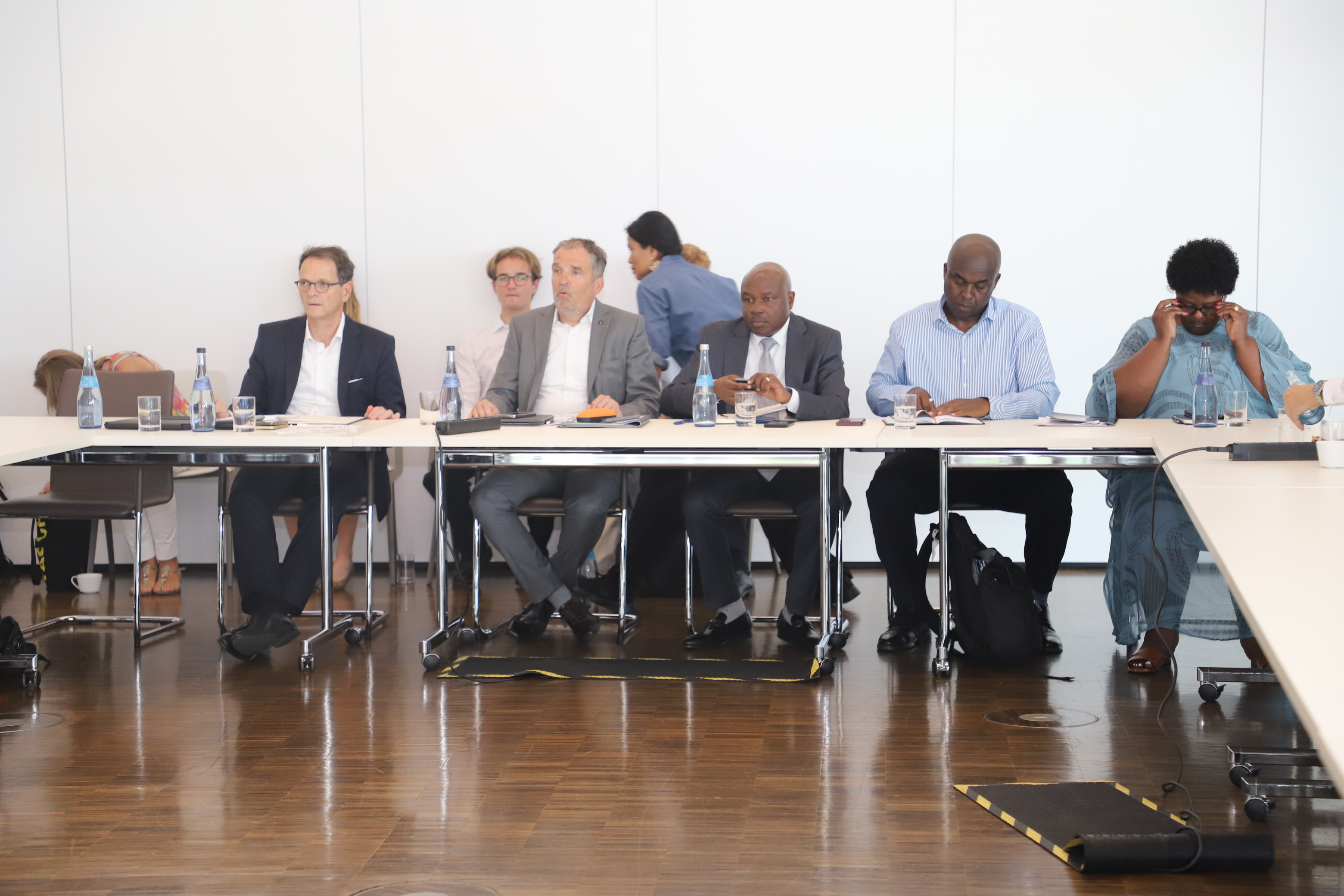 Labour and Skills Development Principal Secretary Shadrack Mwadime (right) flanked by Dr Jürgen Ratzinger, Managing Director for International Business at the Chamber of Commerce and Industry in Germany.