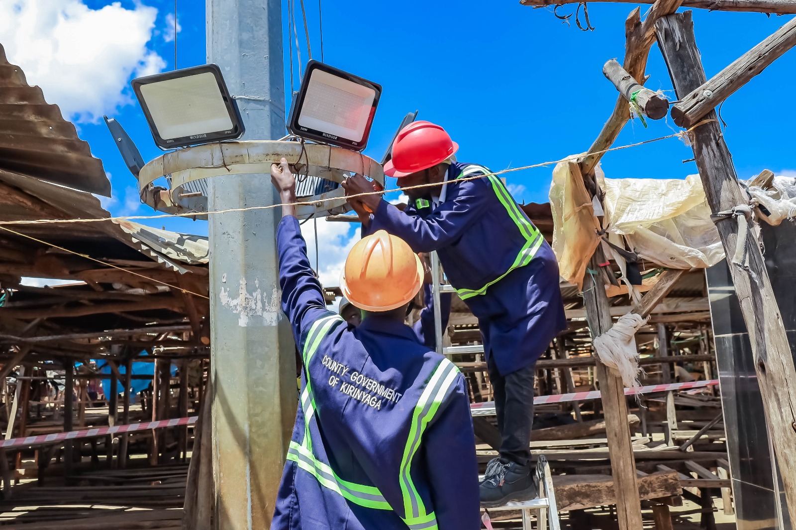 Kirinyaga technicians Install Street Lighting to Boost Local Trade