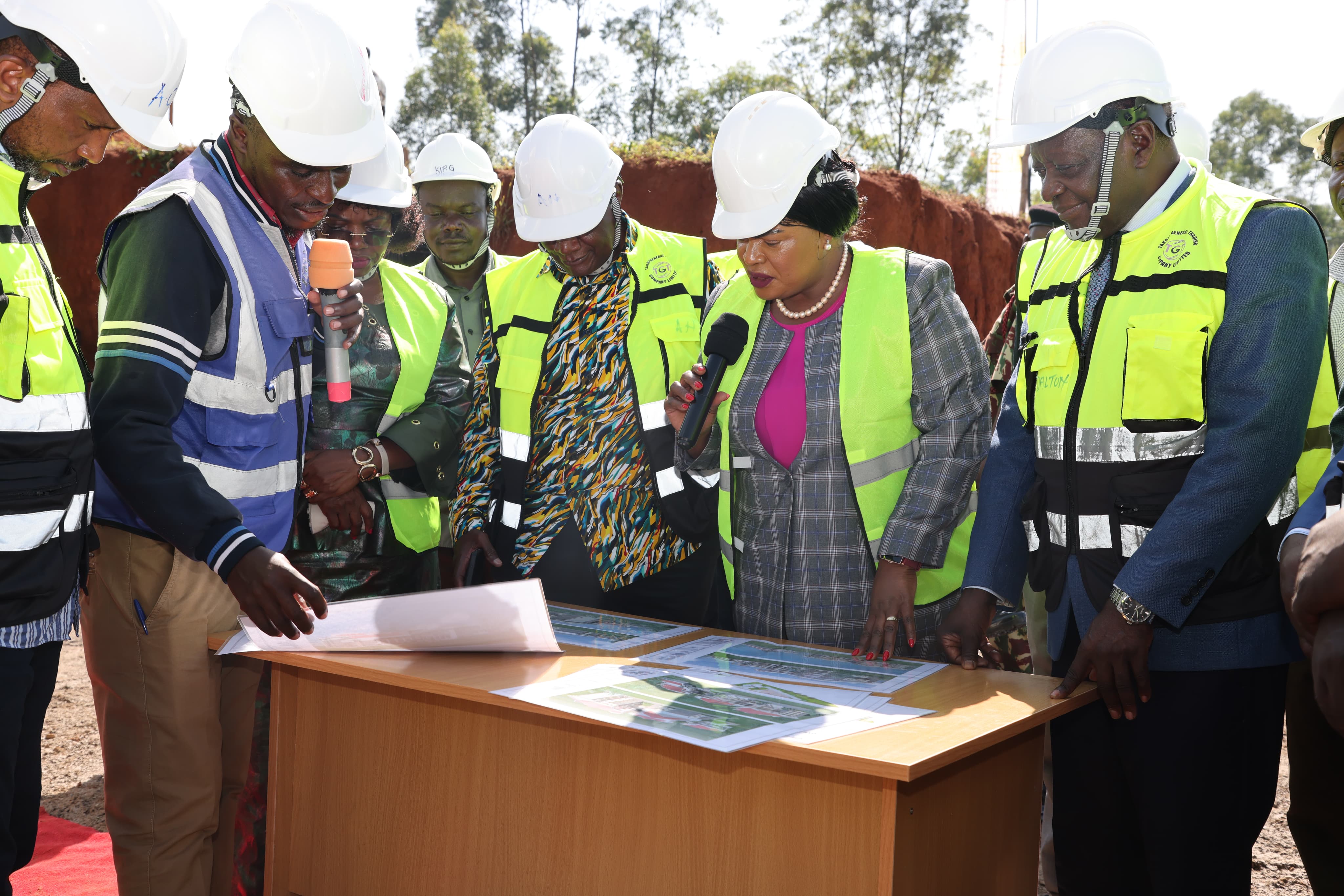 Principal Secretary for Public Service and Human Capital Development Dr. Jane Kere Imbunya, accompanied by Vihiga Governor Dr. Wilber Khasilwa Ottichillo and other leaders, inspects the ongoing construction of the Kenya School of Government (KSG) campus in Vihiga Constituency.
