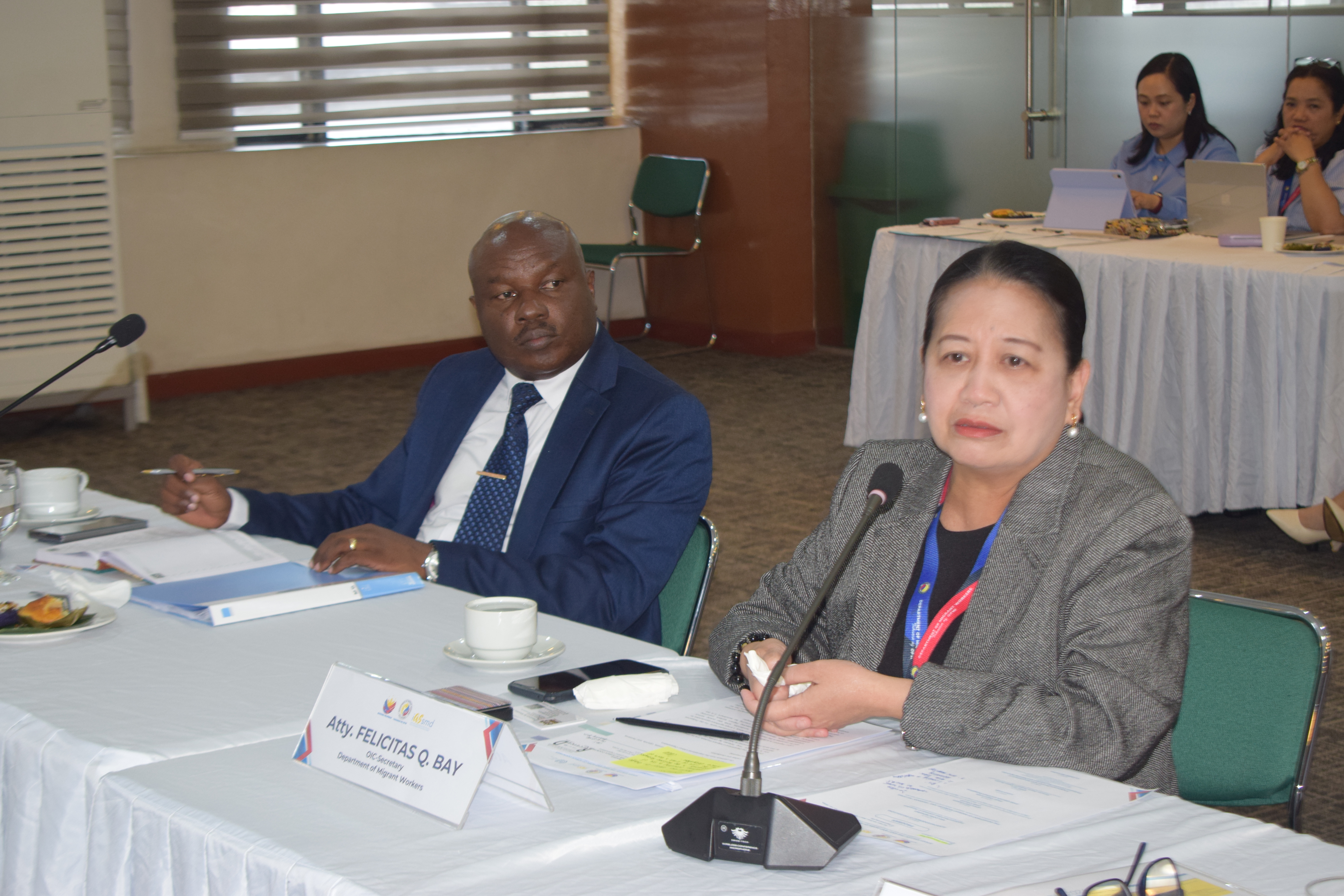 Labour and Skills Development Principal Secretary with Philippines’ Department of Migrant Workers (DMW), Secretary Ms. Felicitas Bay (above) and Assistant Secretary for Policy and International Cooperation, Mr. Levinson Alcantara (below), in Manila.