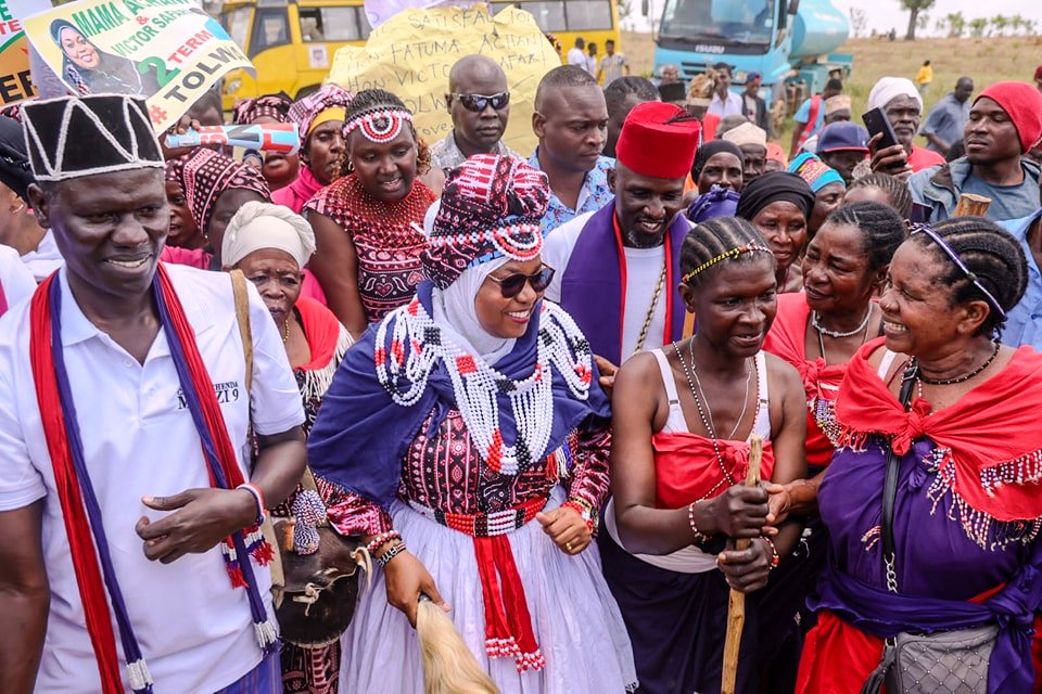 Kwale Governor Fatuma Achani (in glasses) and wearing unique traditional clothing when she joined traditional dances in a jig during the Chenda Chenda cultural festival held in Kinango sub county of Kwale.