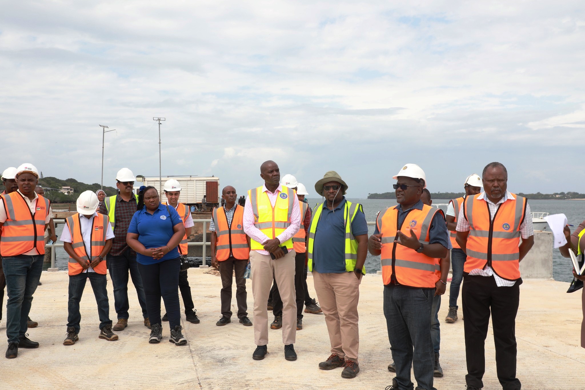   KPA senior employees during a site tour of the Sh2.6 billion Shimoni Fish Port project, which has been completed and awaiting official unveiling.