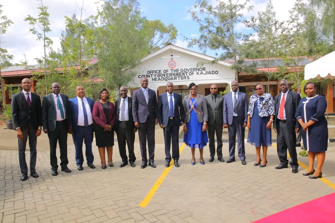 Kajiado Governor, Joseph Ole Lenku, and the Deputy Governor, Martin Moshisho, with members of the County Cabinet at a past event.