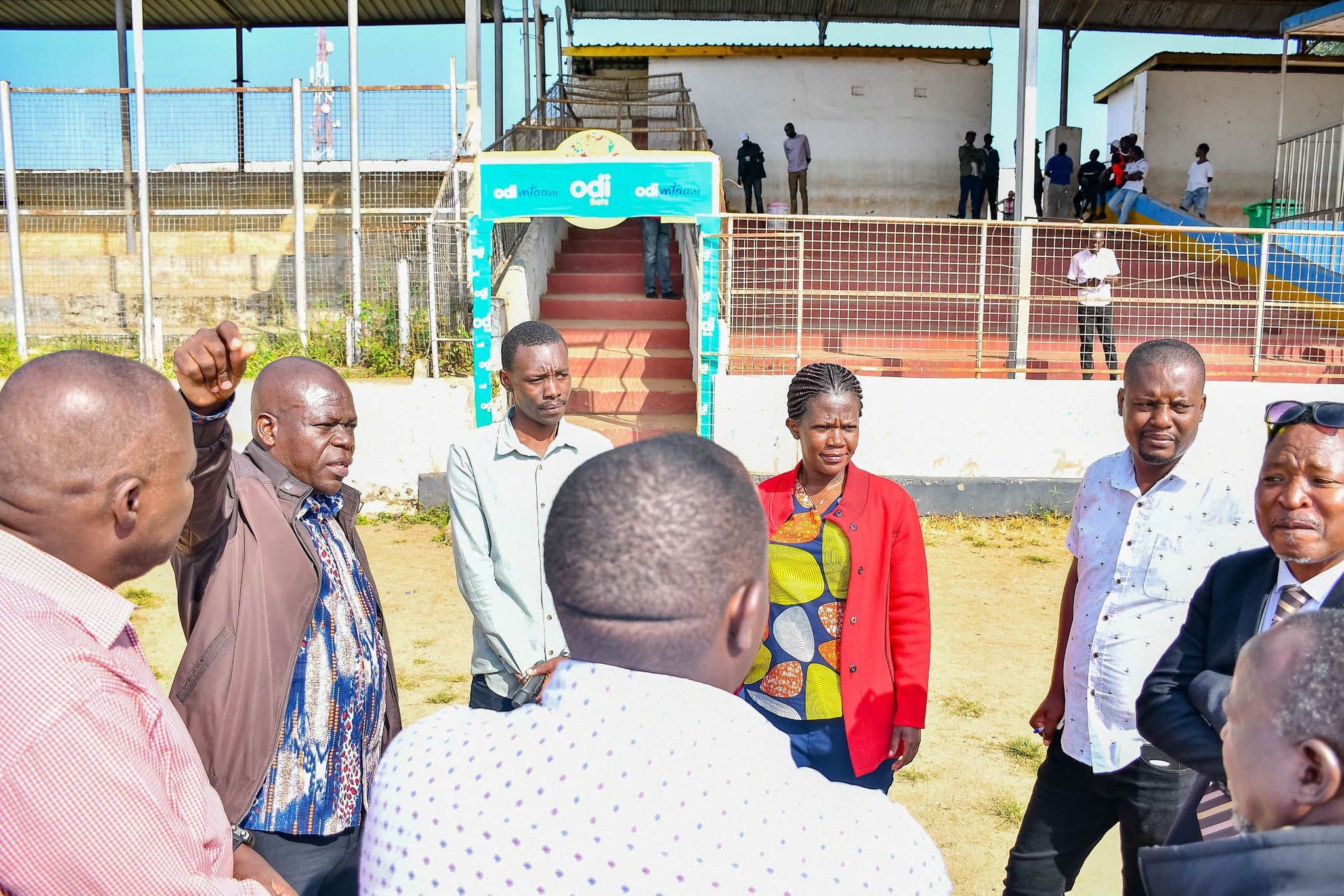 A team from the State Department for Sports during a site tour of Moi Stadium in Kisumu. Photos/Chris Mahandara 