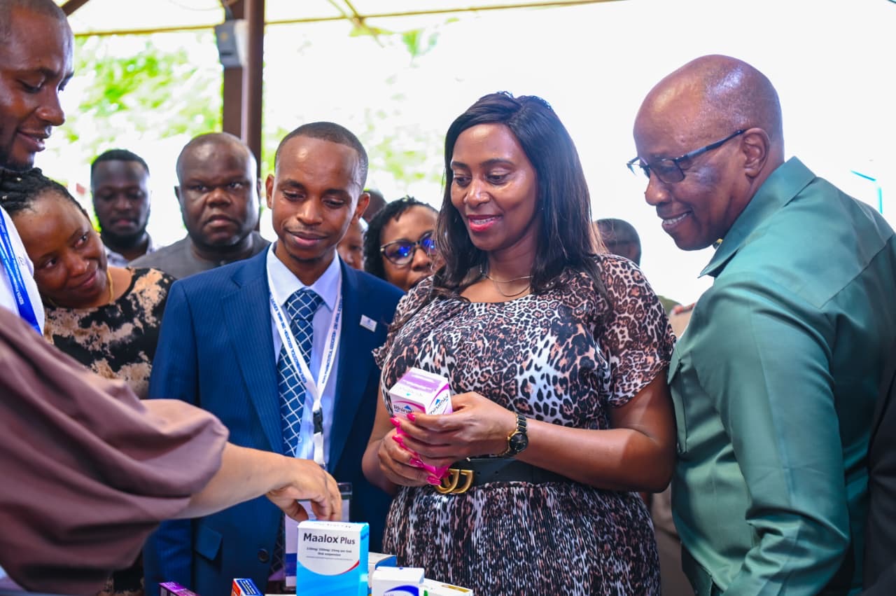 Principal Secretary for Public Health and Professional Standards Mary Muthoni, joins Pharmacy and Poisons Board Chairperson Dr. John M. Munyu, Kenya Pharmaceutical Association officials and delegates during the 22nd Kenya Pharmaceutical Association Scientific Conference in Mombasa