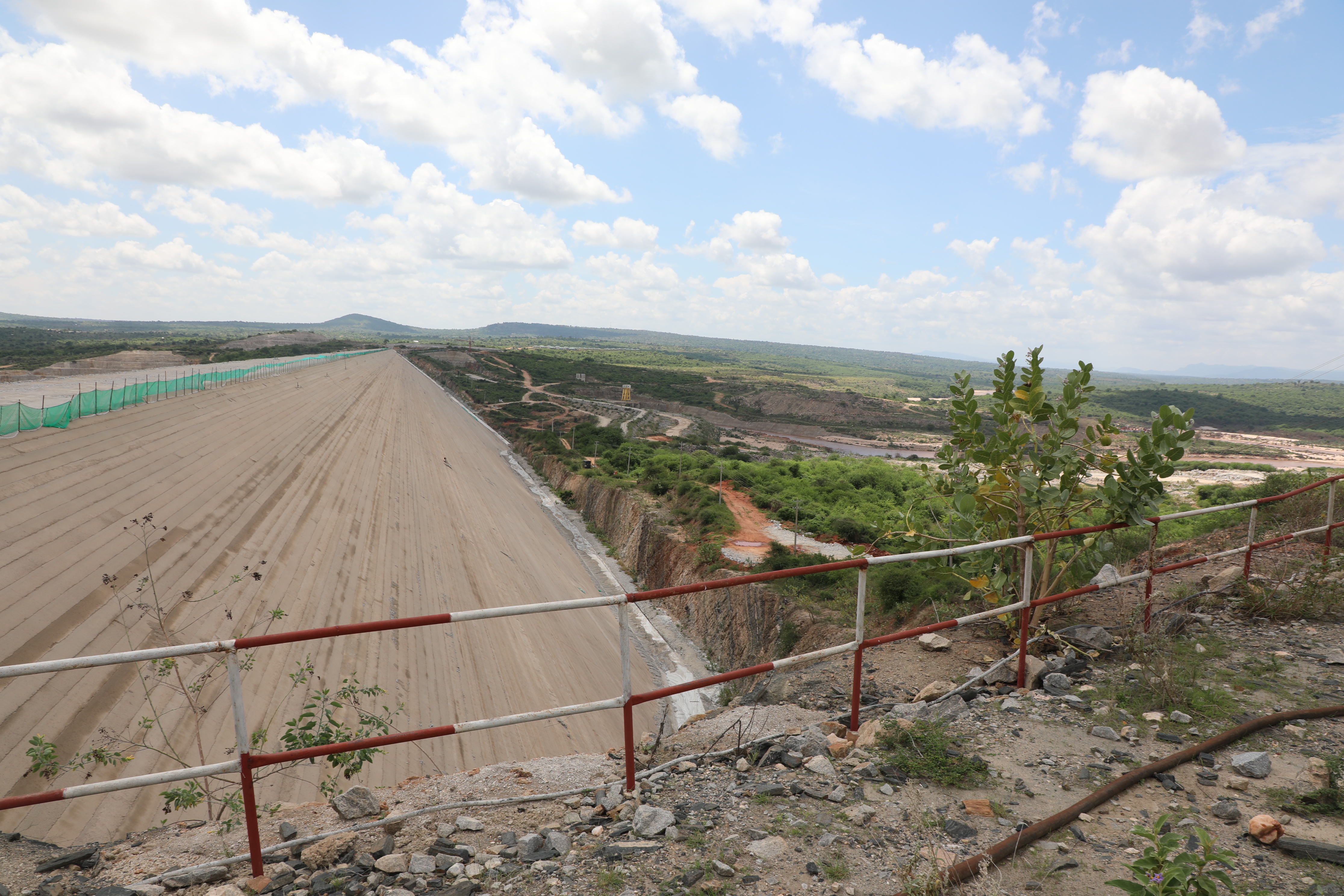 A view of the Thwake Dam embankment area