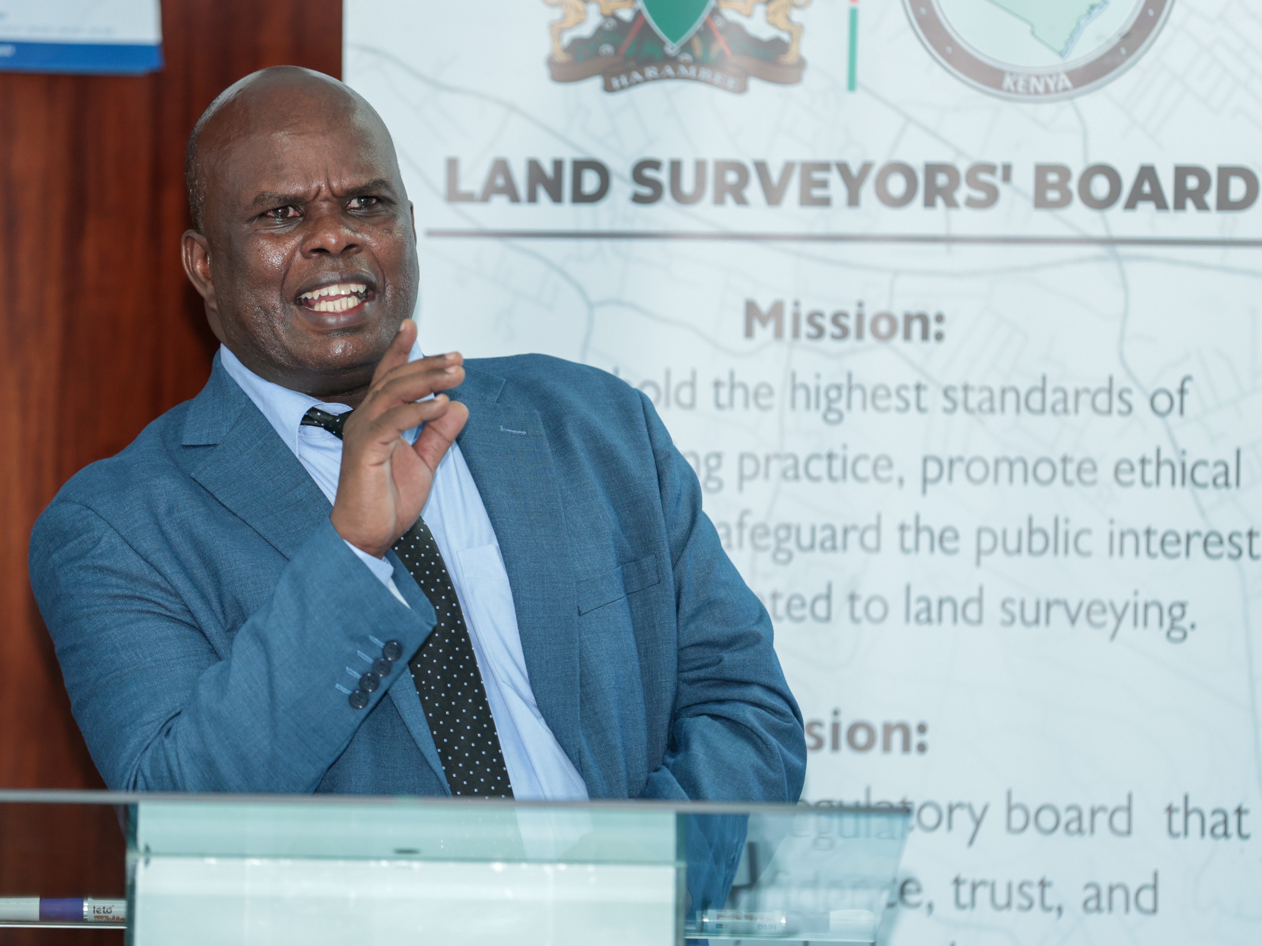  Director of Surveys Weldon Maritim speaking during the consultative meeting with the University representatives at the Kenya School of Monetary Studies
