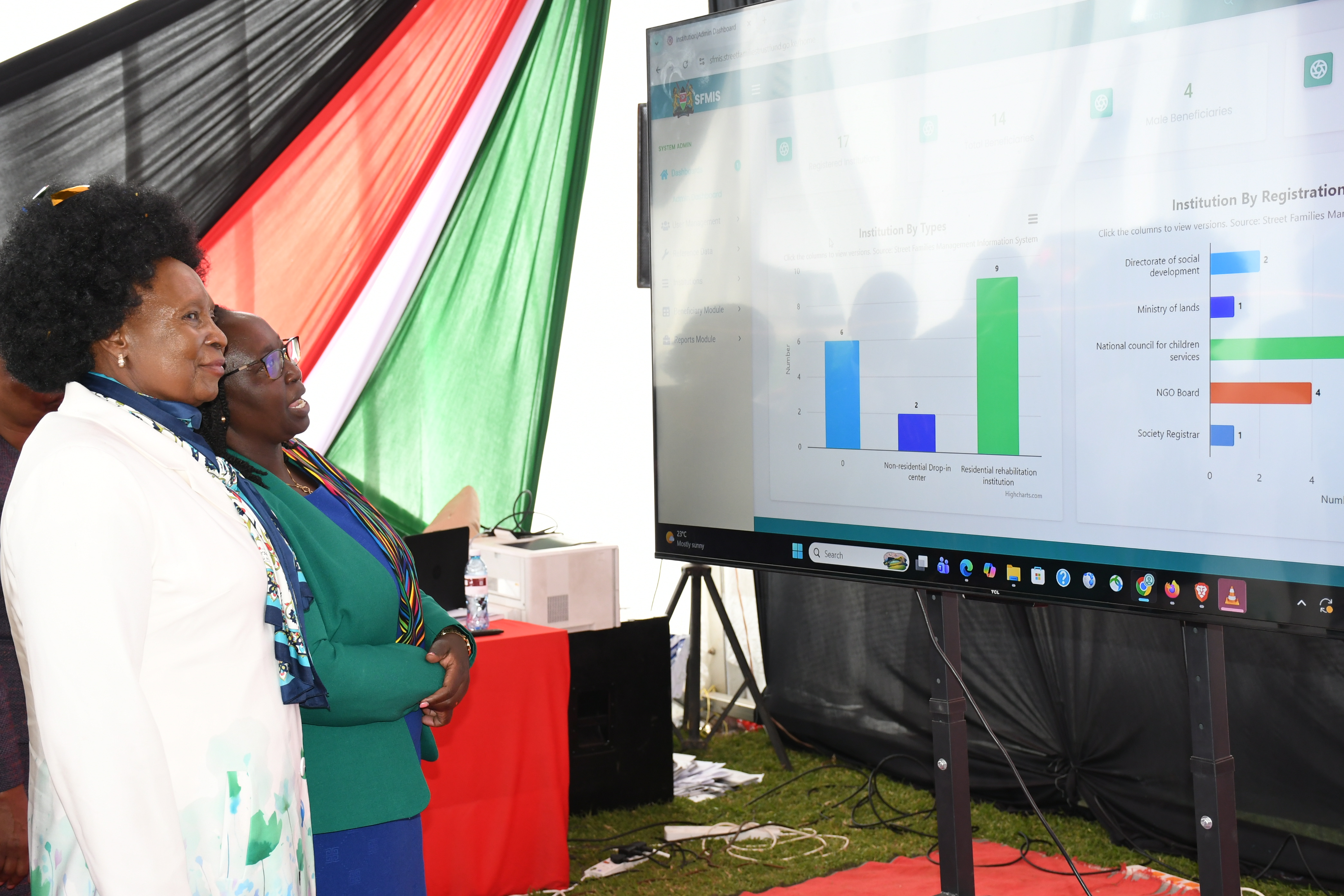 ender, Culture and Children Services Cabinet Secretary Hanna Wendot (right) joined by Board Chair of the Street Families Rehabilitation Trust Fund Mary Wambui (second right) during the launch of the 2025 National Census for Street Families repor