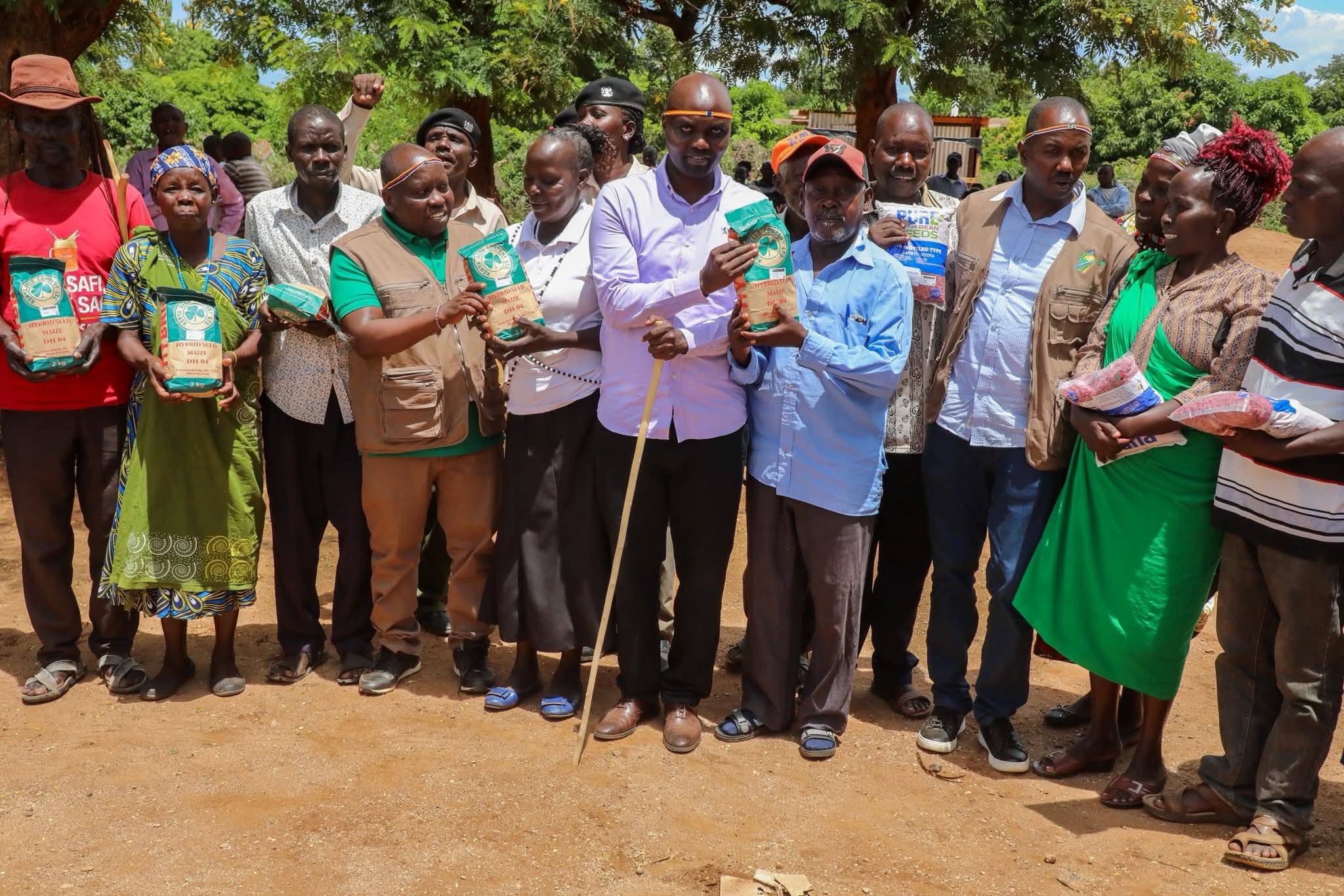 Residents of Endo ward, Kerio Valley Sub-County, who came to receive seeds being distributed by the county government.