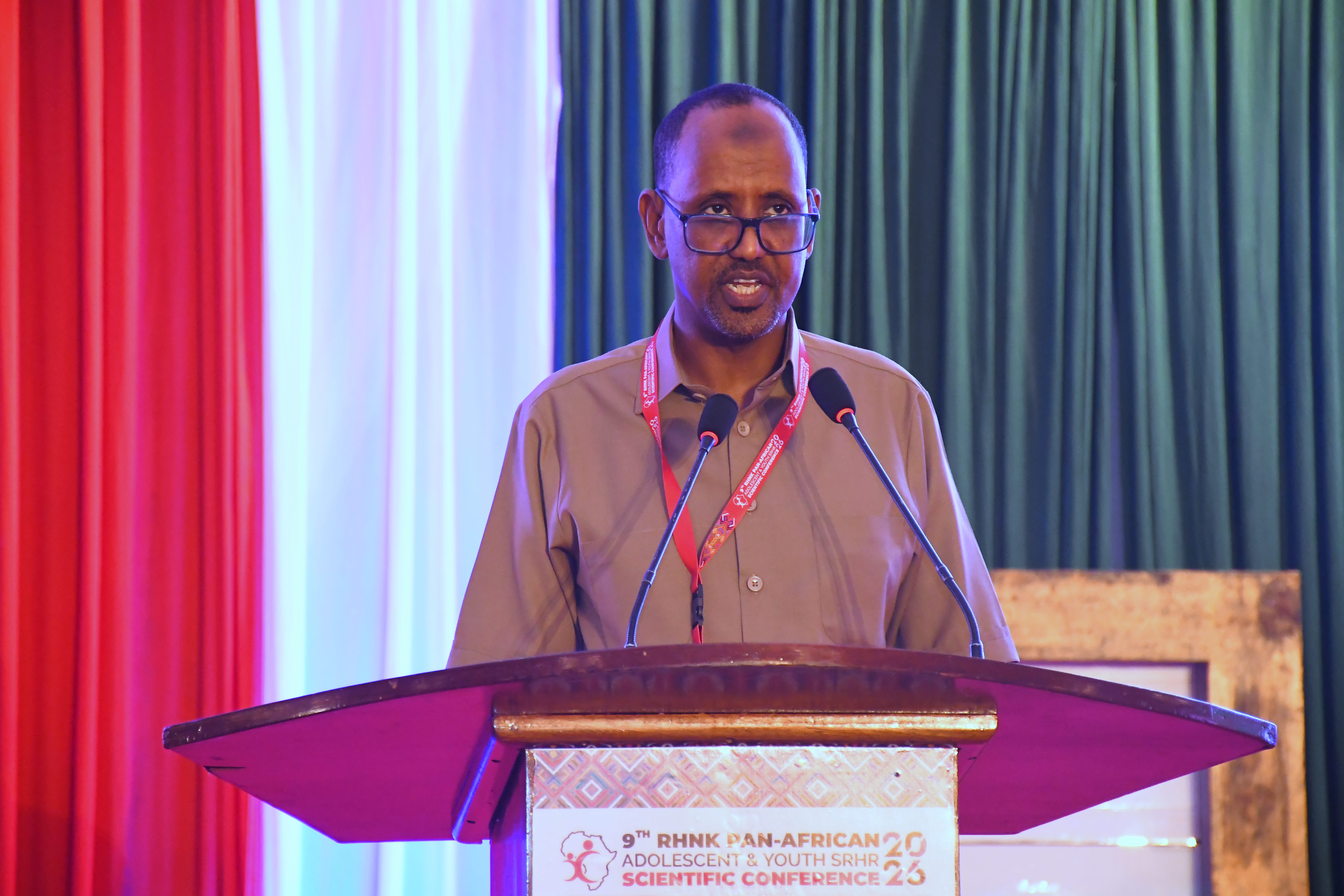 Director of Family Health at the Ministry of Health Dr. Bashir Issak gives key note address during the official opening of the 9th RHNK Pan-African scientific conference in Mombasa. PHOTO: ANDREW HINGA/KNA