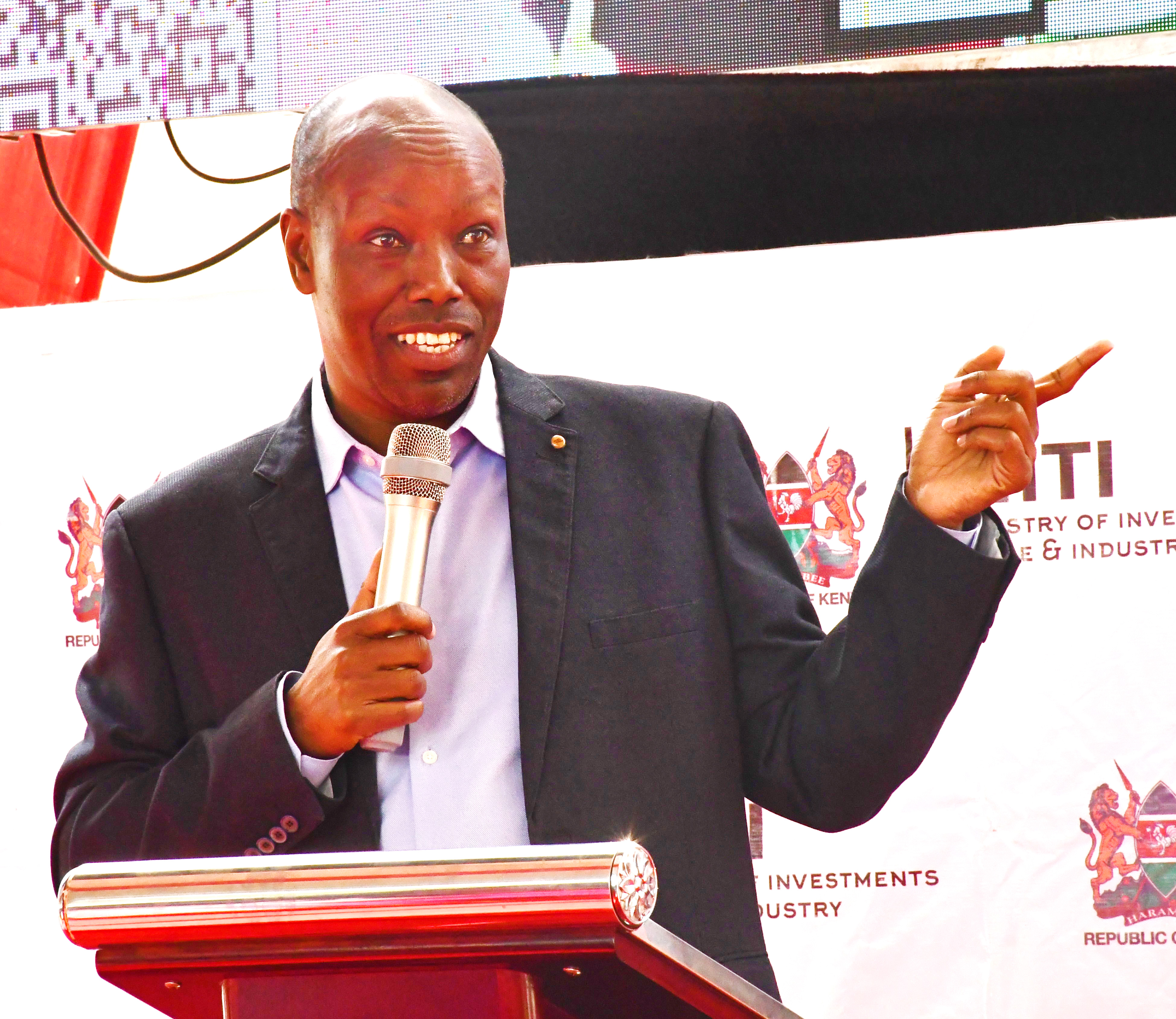 Cabinet Secretary for Investments, Trade and Industry Mr Lee Kinyanjui speaking at a roundtable meeting in Nakuru. PHOTOS/LUCY MUKUI