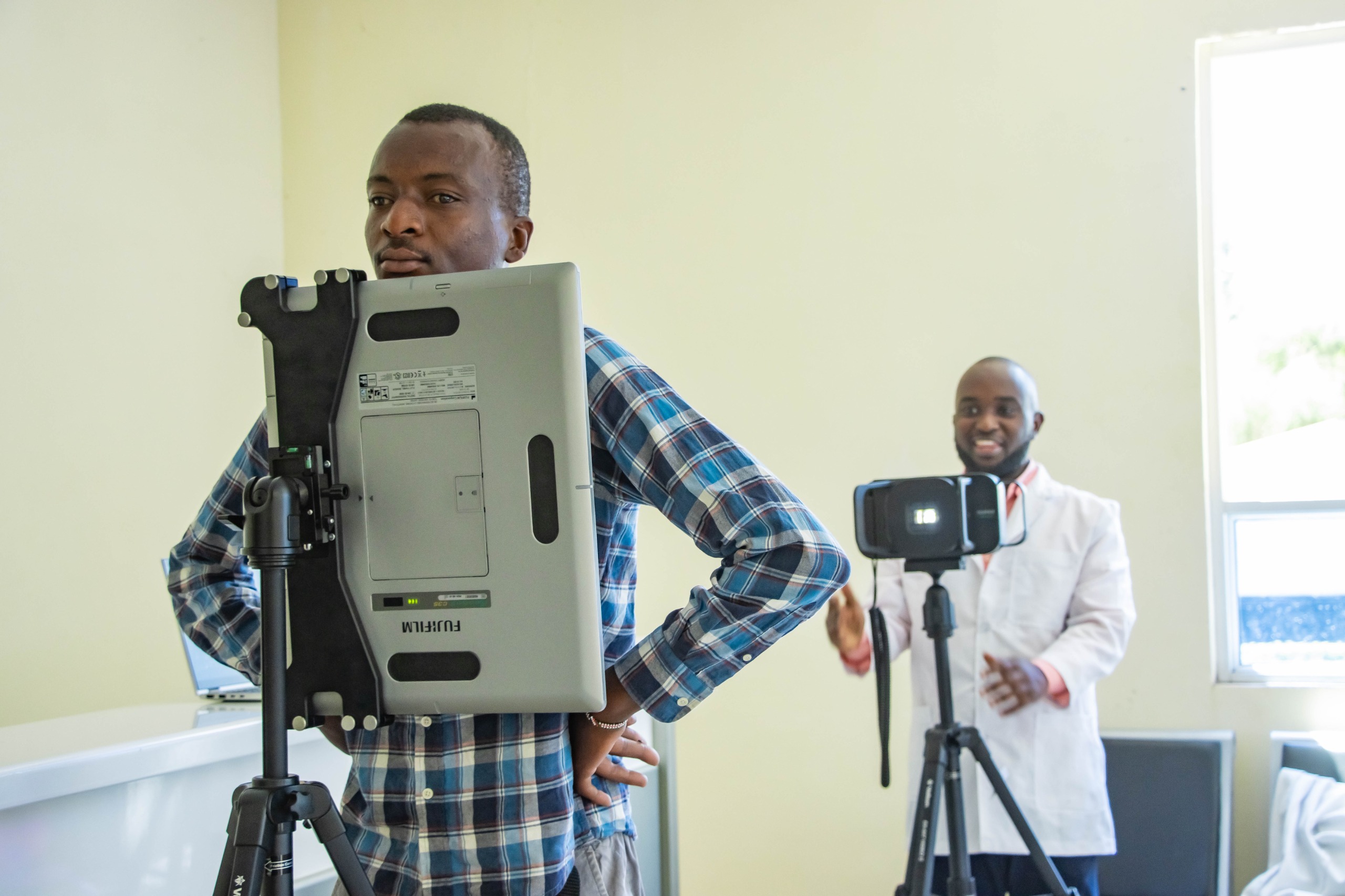 One of the residents being screened for TB using digital x-ray.