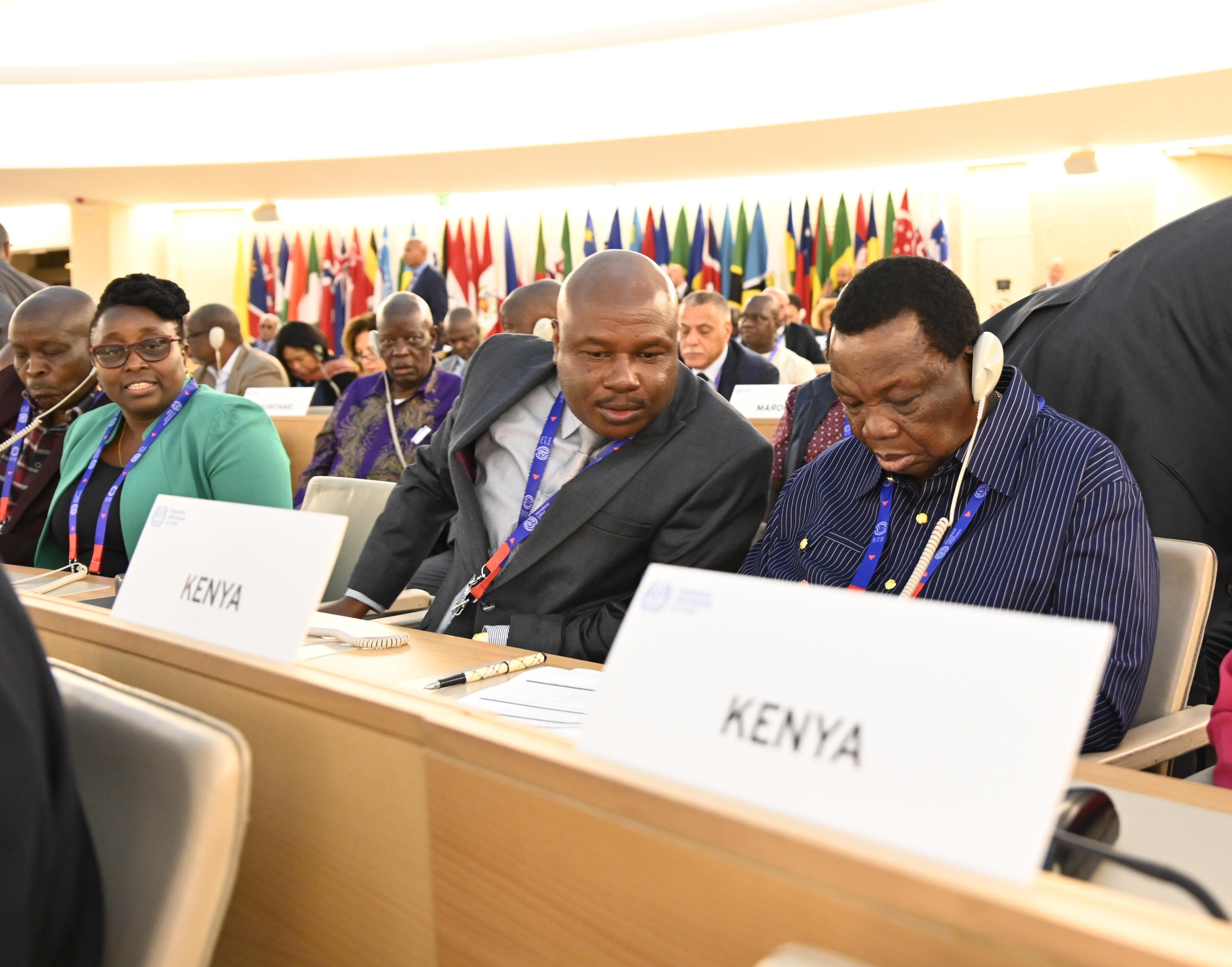 From (Left) Ms. Hellen Apiyo, Commissioner for Labour,  Principal Secretary Shadrack Mwadime(CENTRE) and COTU  Secretary General Dr.Francis Atwoli during the ILO  conference in Geneva, Switzerland.
