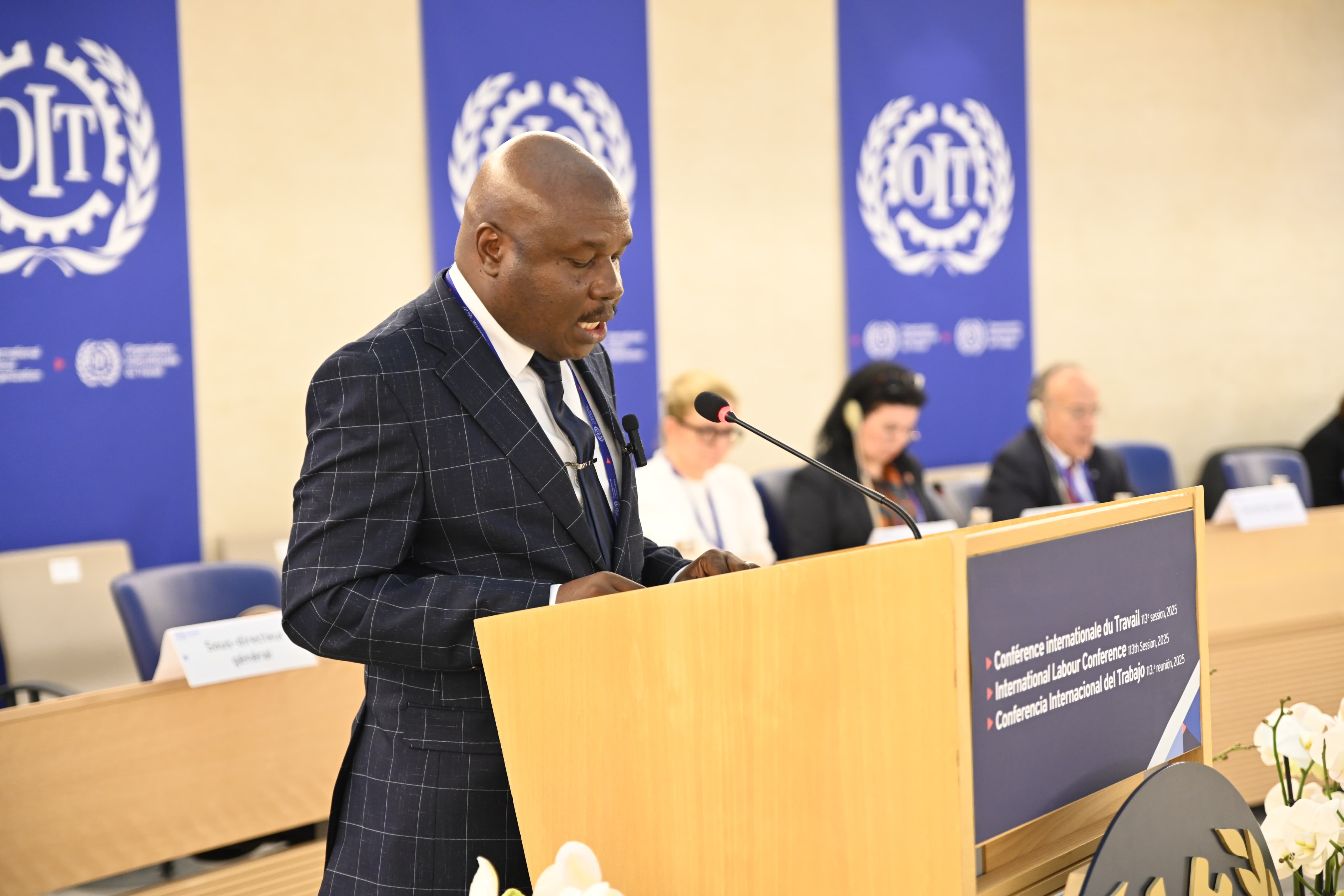 Principal Secretary Labour and Skills Development, Shadrack Mwadime  addressing the Annual Forum of the Global Coalition for Social Justice  at the just ended International Labour Organization (ILO) Conference  that was held in Geneva, Switzerland.