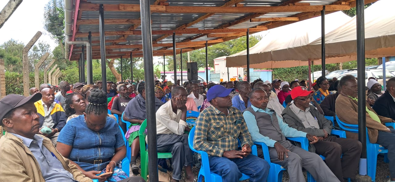 Coffee farmers receiving a consignment of high yielding coffee sedlings targeted at increasing production in Tharaka Nithi County. PHOTO: CHRISTINE NGITORI/KNA
