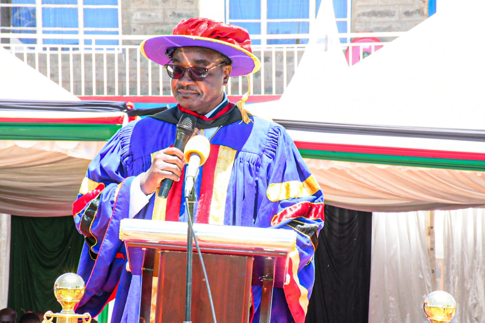 Education Cabinet Secretary, Migos Ogamba, during the 1st  Graduation Ceremony of Kipsoen National Polytechnic in Keiyo North, Elgeyo Marakwet County