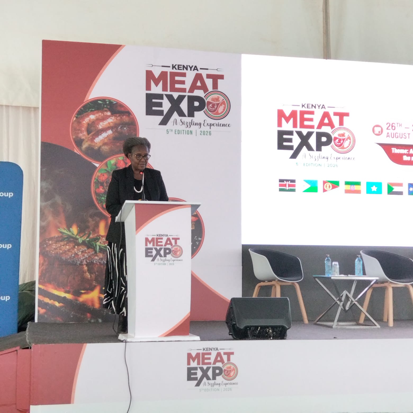 Principal Secretary for the State Department for Trade, Regina Ombam, addresses delegates during the official opening of the 5th Kenya Meat Expo 2026 at the KICC in Nairobi on August 26, 2026.  Photo by Lilian Gichohi.