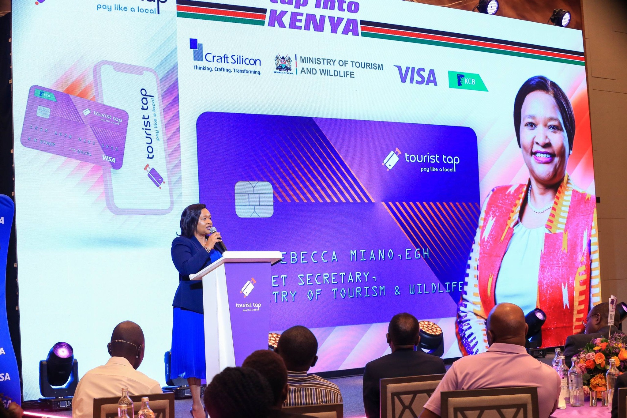 Cabinet Secretary for Tourism and Wildlife, Rebecca Miano speaking in Nairobi on Wednesday, April 16, 2026 during the launch of the TouristTap, a digital payment platform aimed at easing transactions for visitors and boosting revenue collection across Kenya’s tourism ecosystem.