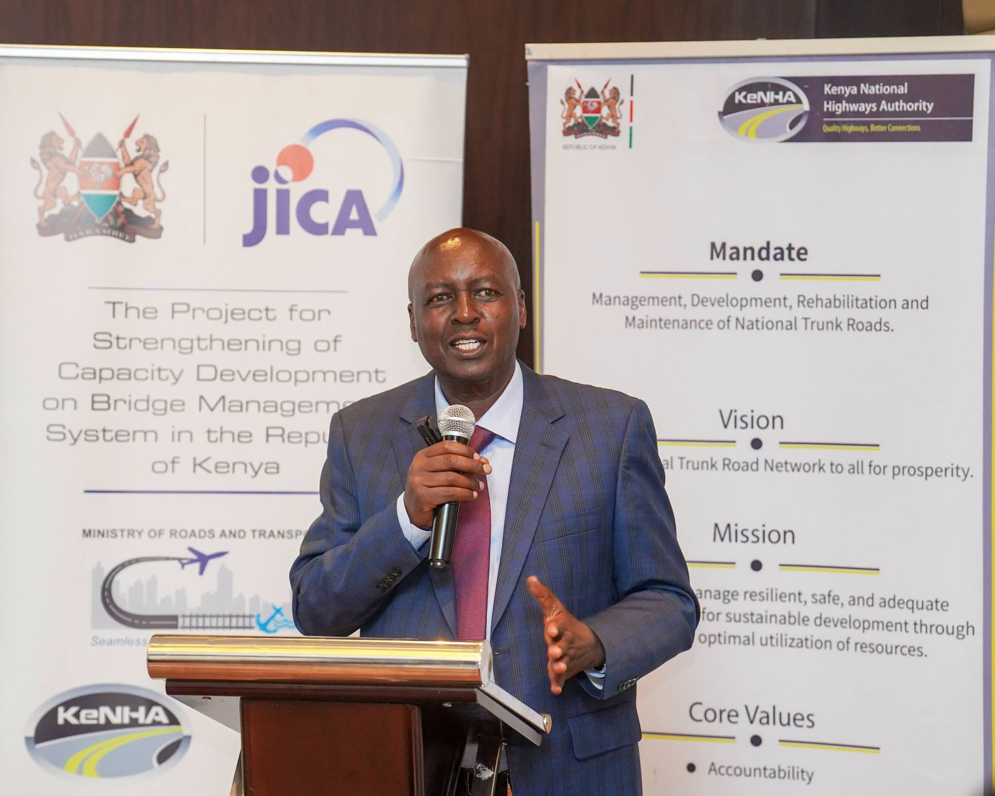 Principal Secretary for Roads Eng. Joseph Mbugua speaking in Nairobi during the launch of the Bridge Management System (BMS) Manuals
