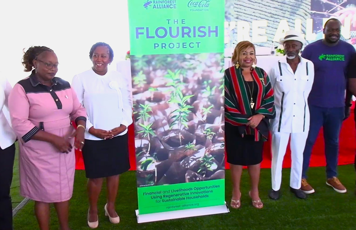 Rainforest officials and Kirinyaga County Agriculture officials pose for a photo during the launch.