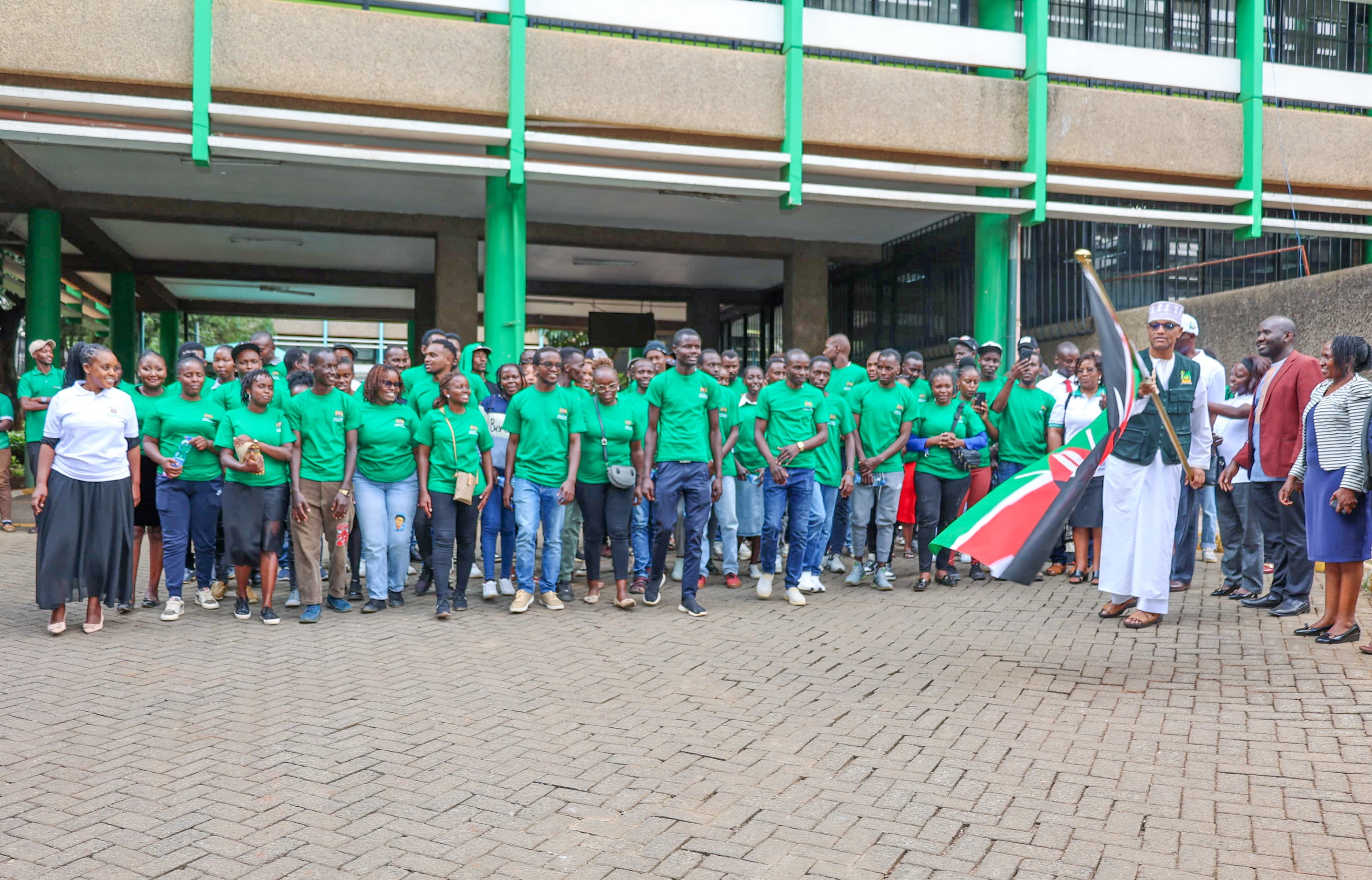  Ministry of Agriculture-Secretary Administration Harun Khator flagging-off the162 Kenyan youths from the Kenya School of Agriculture (KSA) 